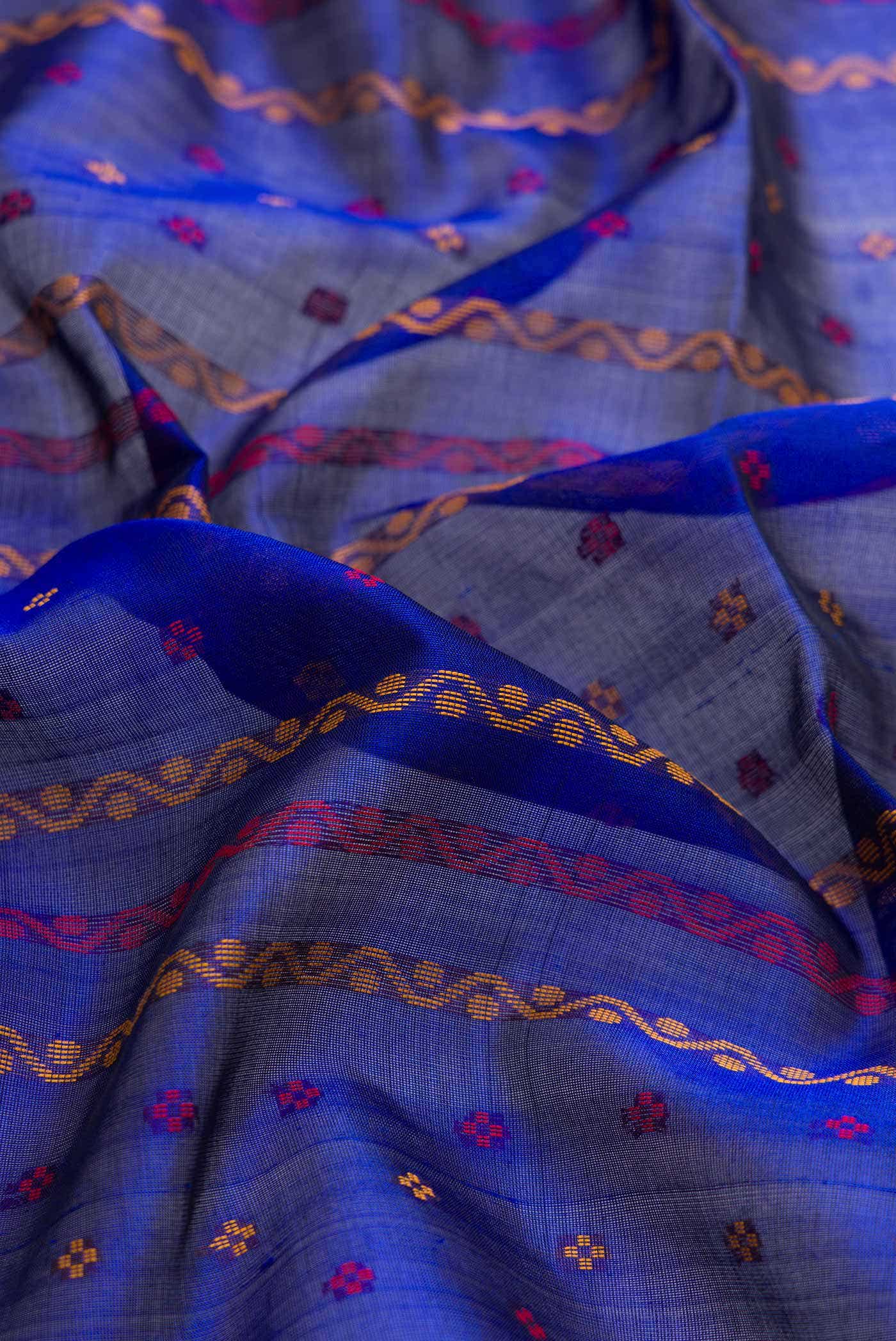 Royal Blue Dual Tone Silk Cotton Saree - Image 2