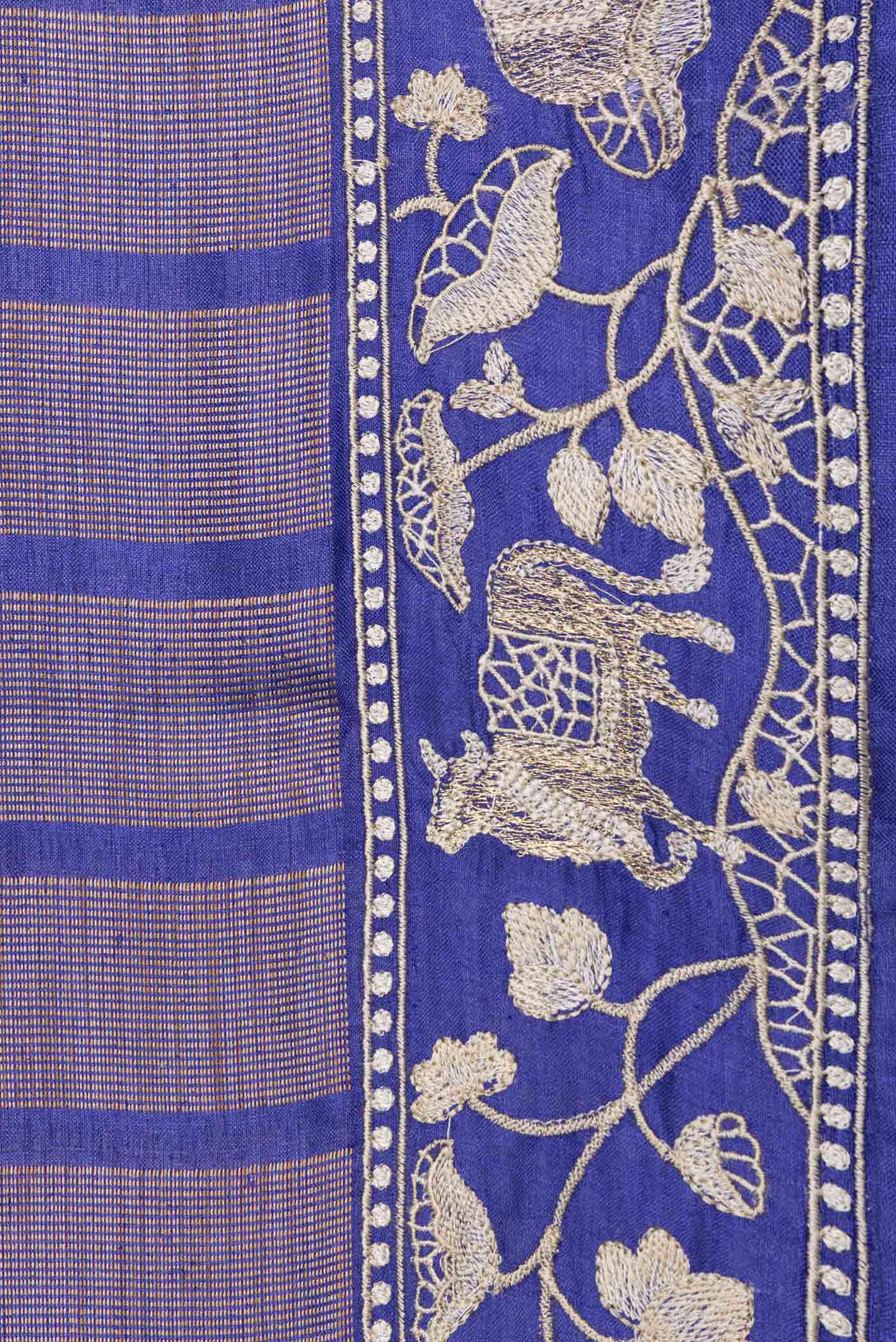 Royal Blue Dual Tone Tussar Saree - Image 3
