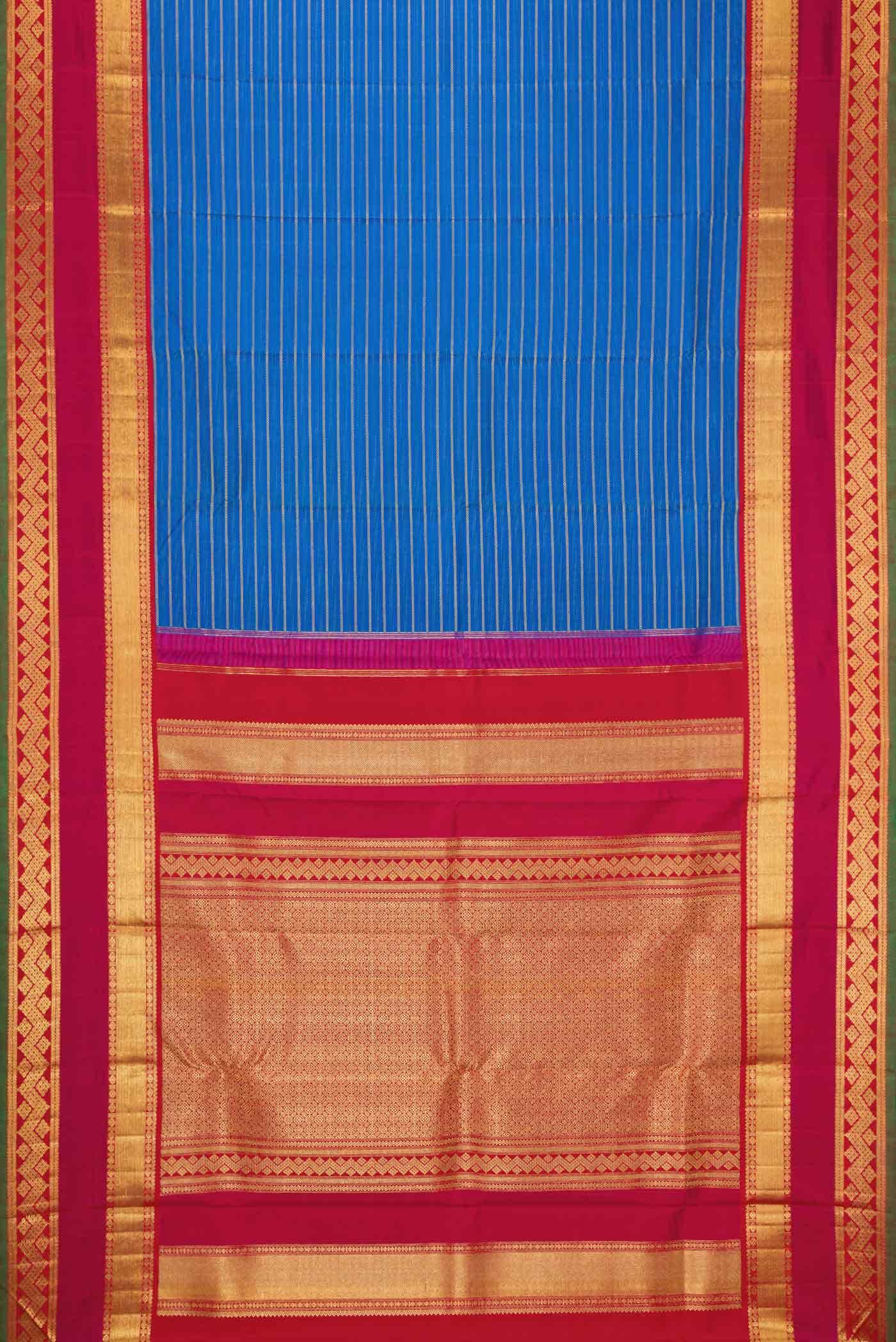 Pure Silk Pure Zari Royal Blue Kanjivaram Saree - Image 4
