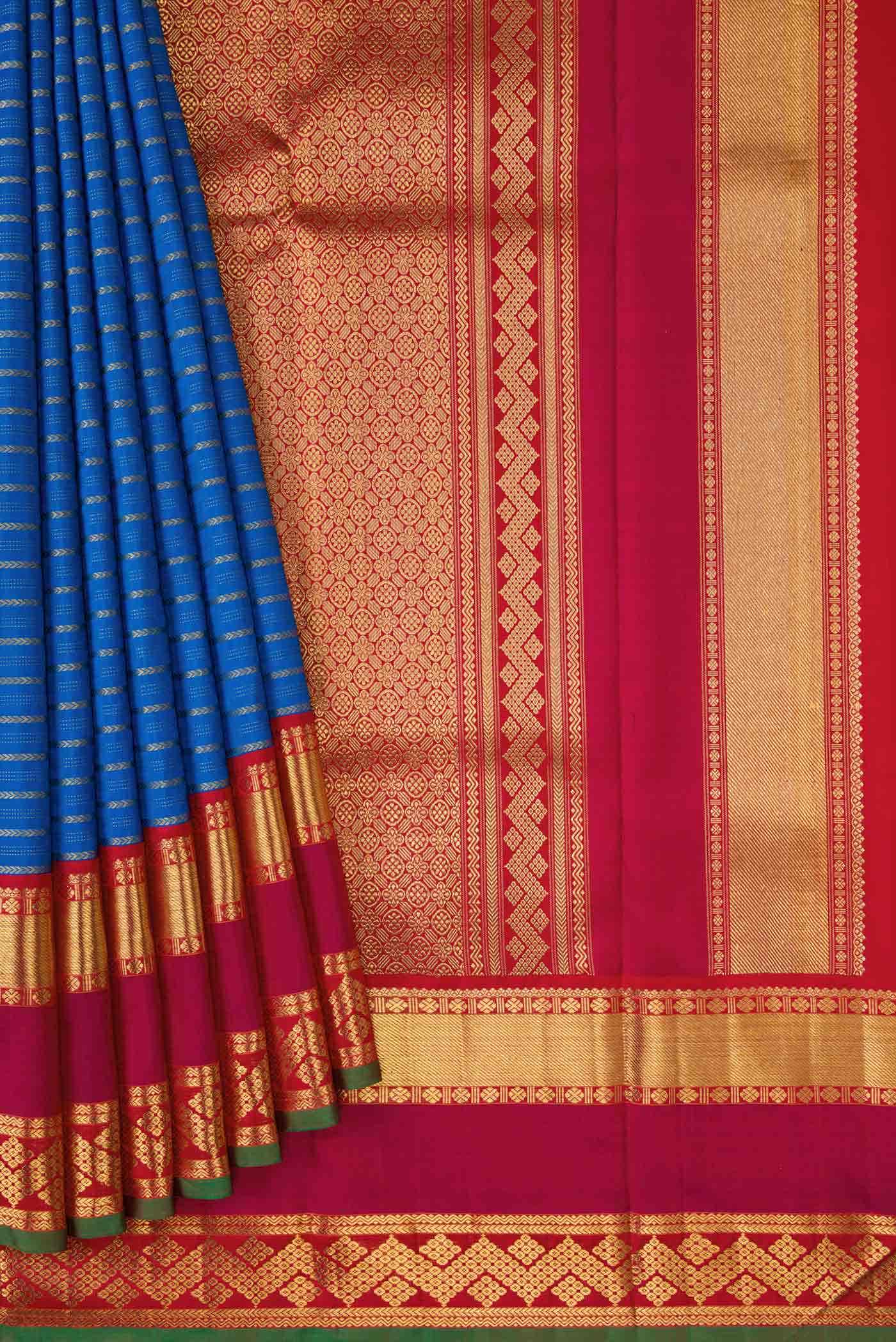 Pure Silk Pure Zari Royal Blue Kanjivaram Saree - Image 9