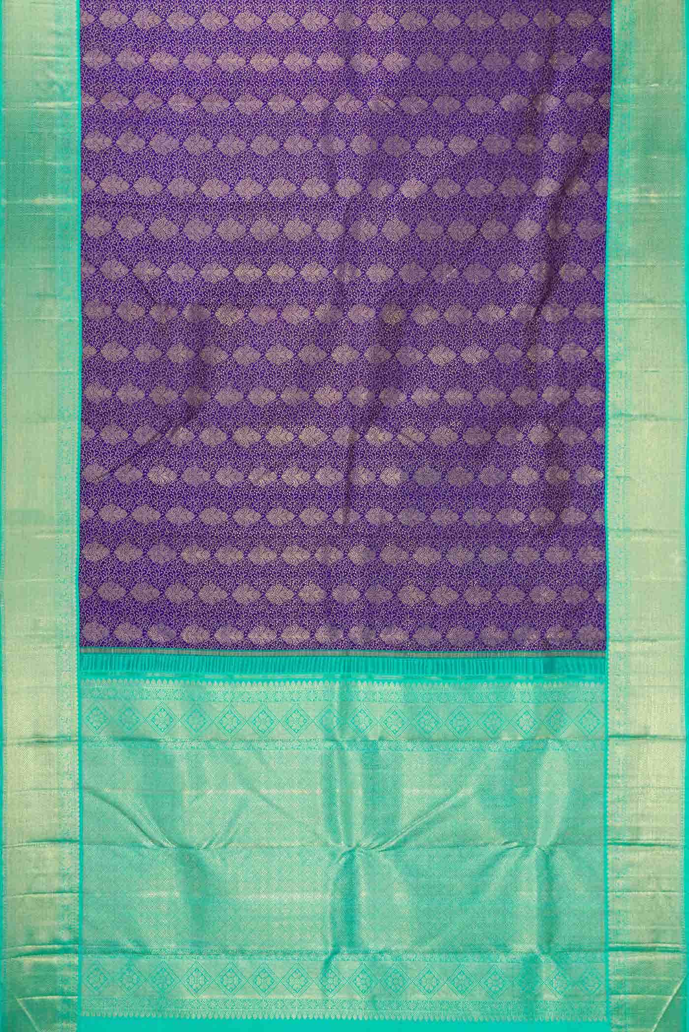 Pure Silk Pure Zari Royal Blue Kanjivaram Saree - Image 4