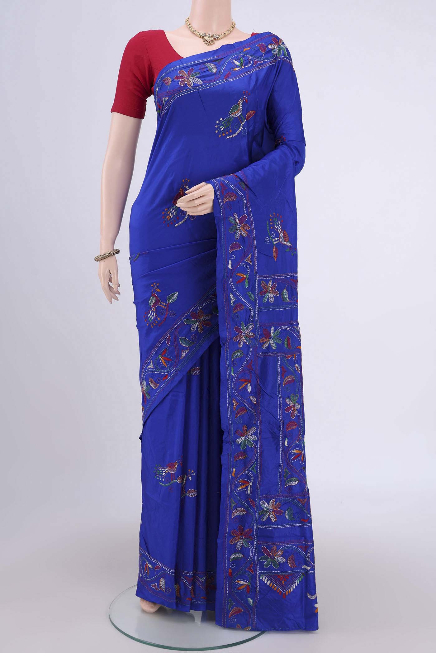 Royal Blue Kantha Silk Saree