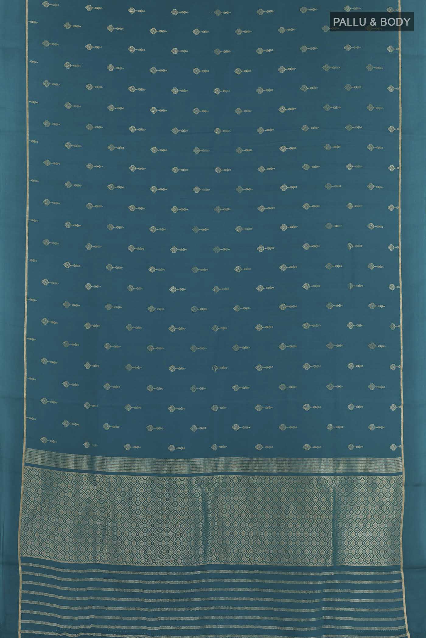Blue Mysore Crepe Saree - Image 3