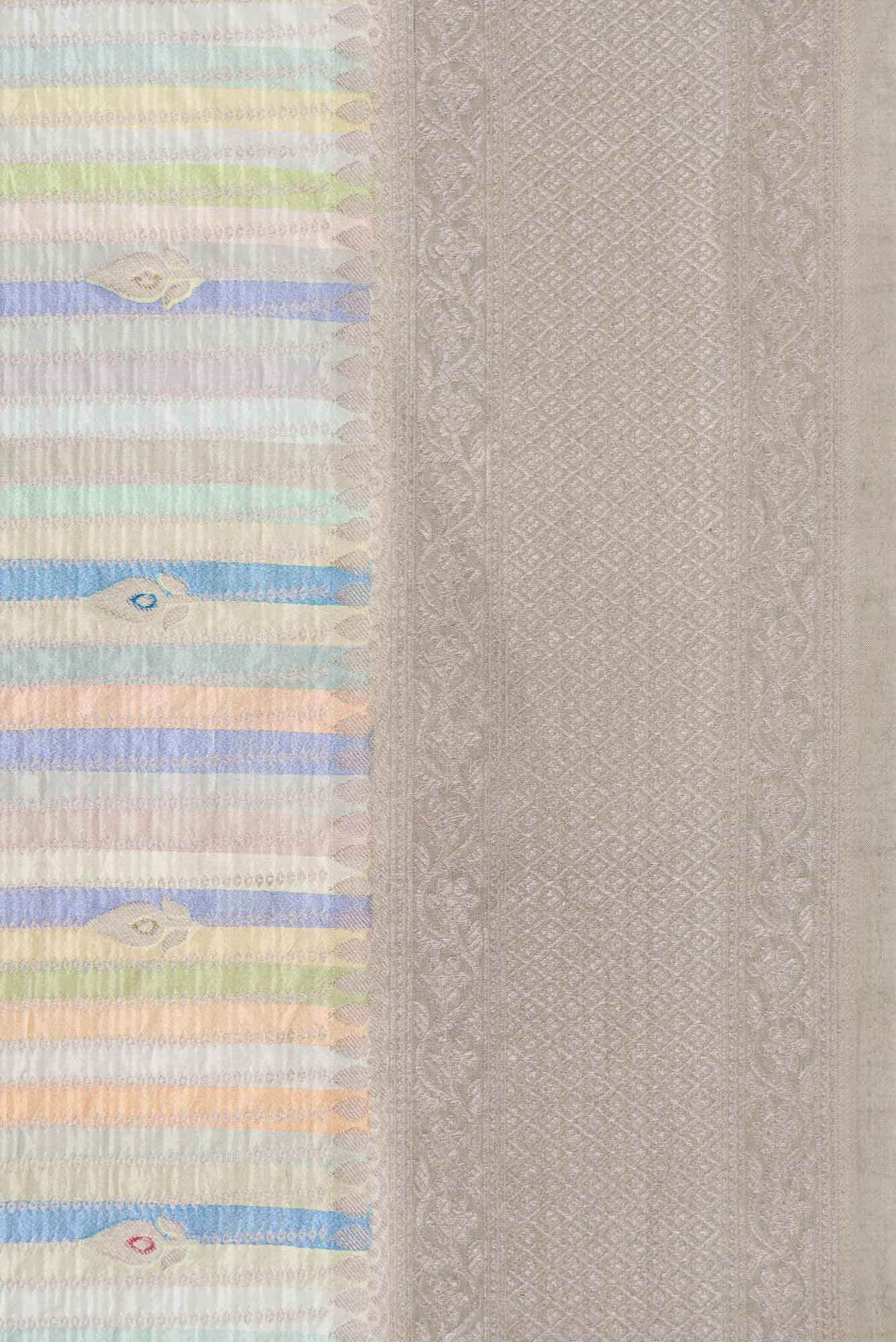 Royal Blue Pista Green Grey and Sky Blue Dual Tone Banarasi Silk Saree - Image 5