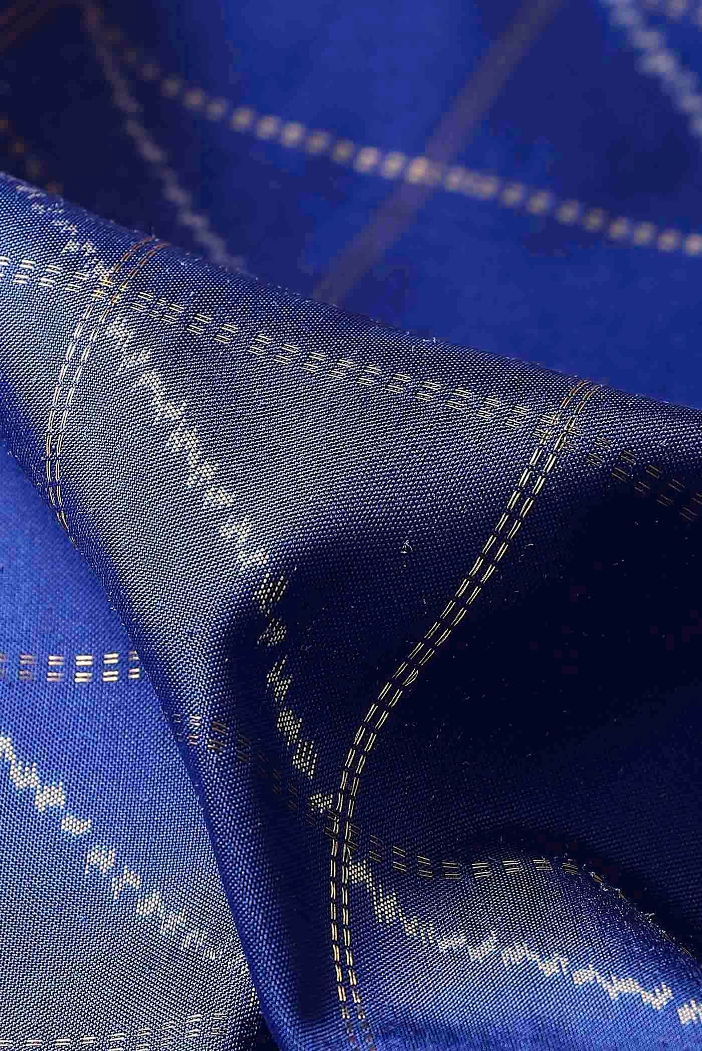Royal Blue Pochampally Silk Saree - Image 3