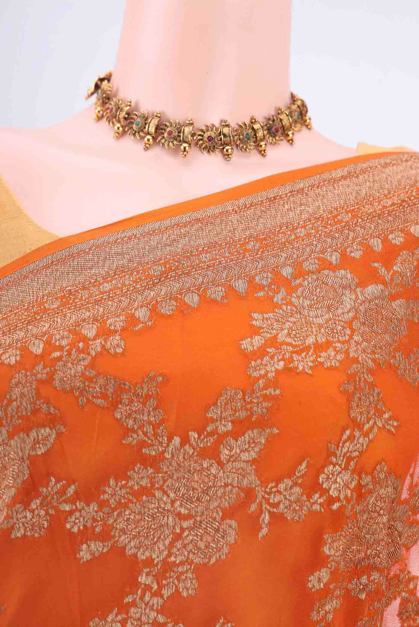 Rust Banarasi Georgette Saree - Image 2