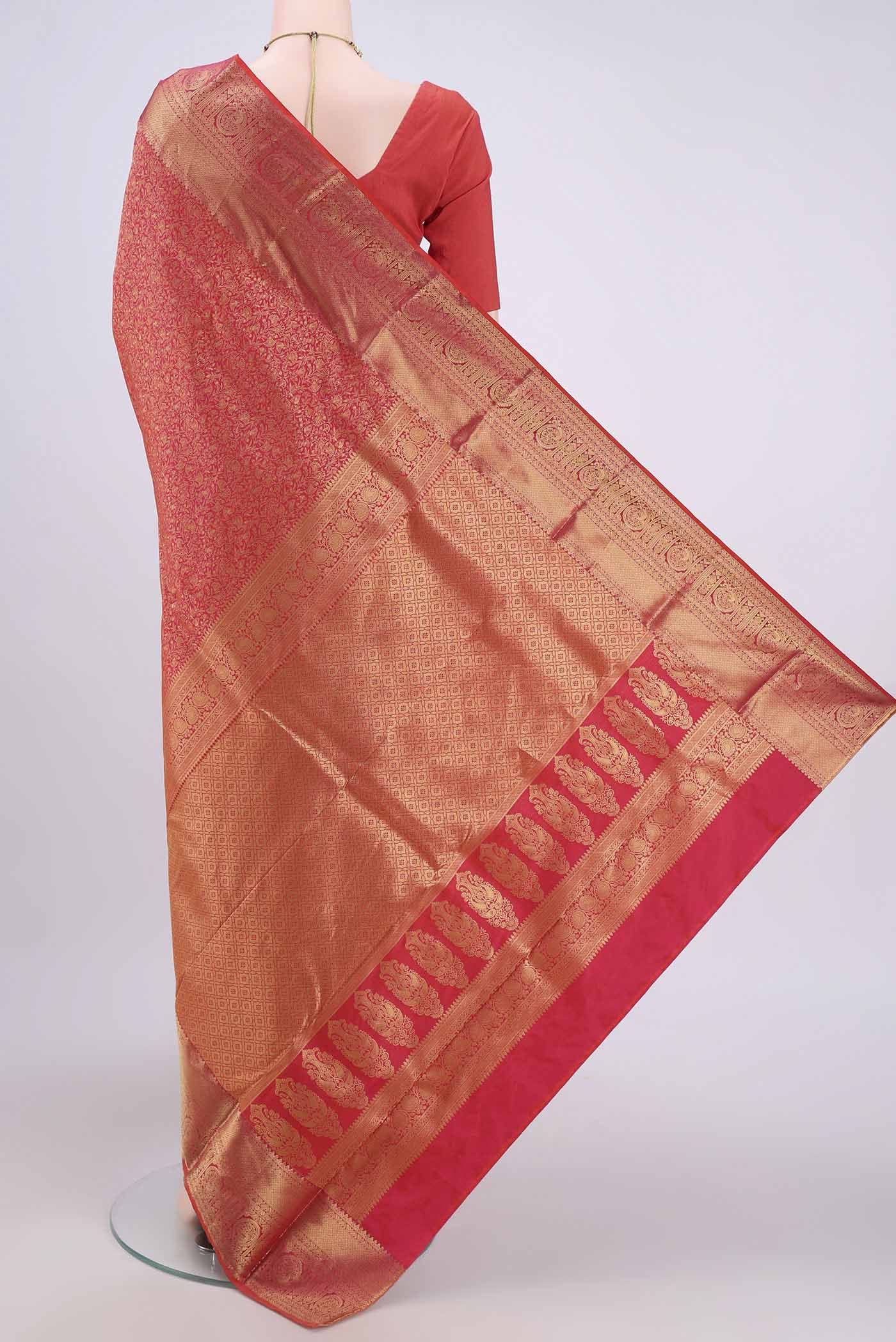 Rust Bangalore Silk Saree - Image 3