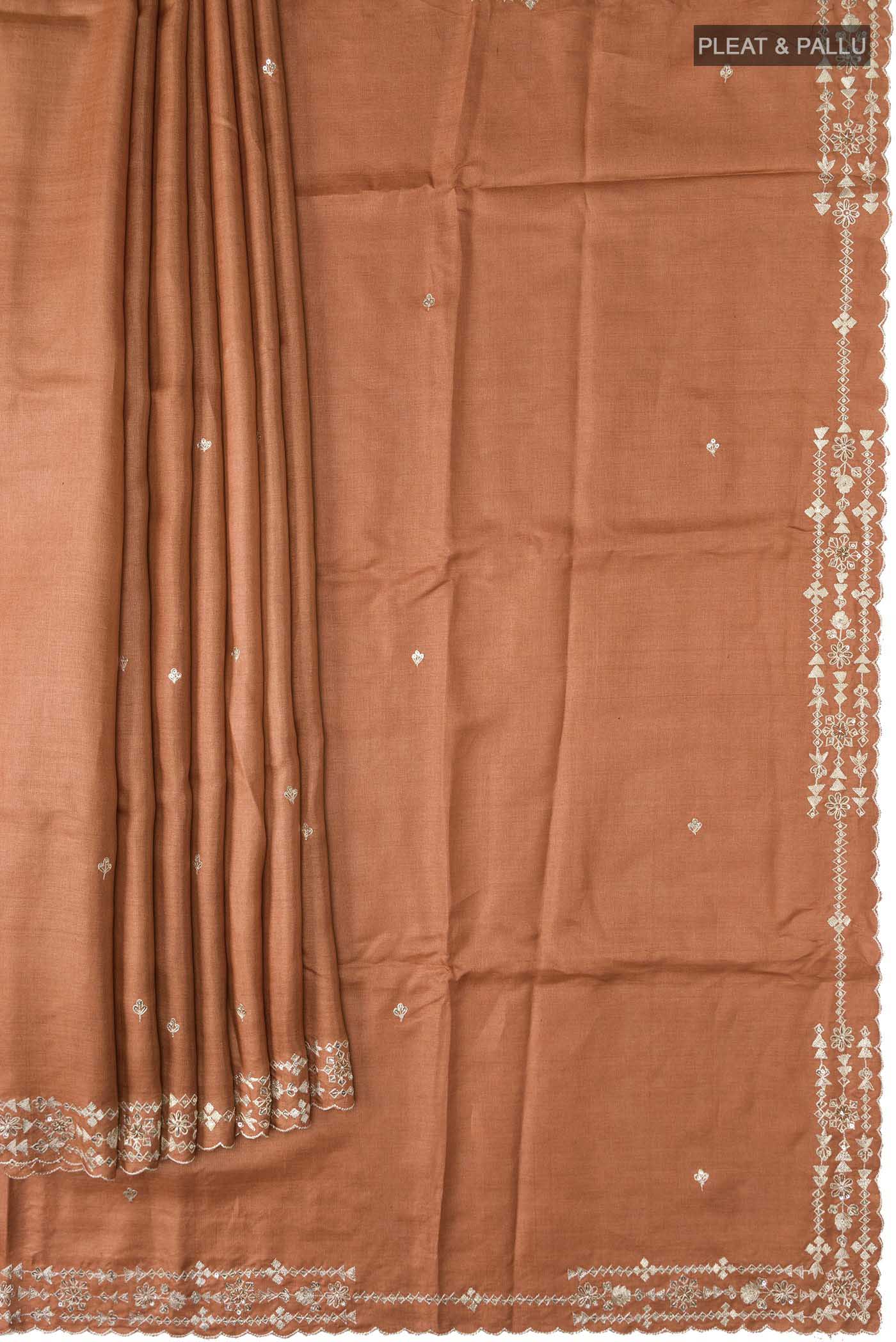 Rust Bhagalpuri Tussar Silk Saree - Image 4
