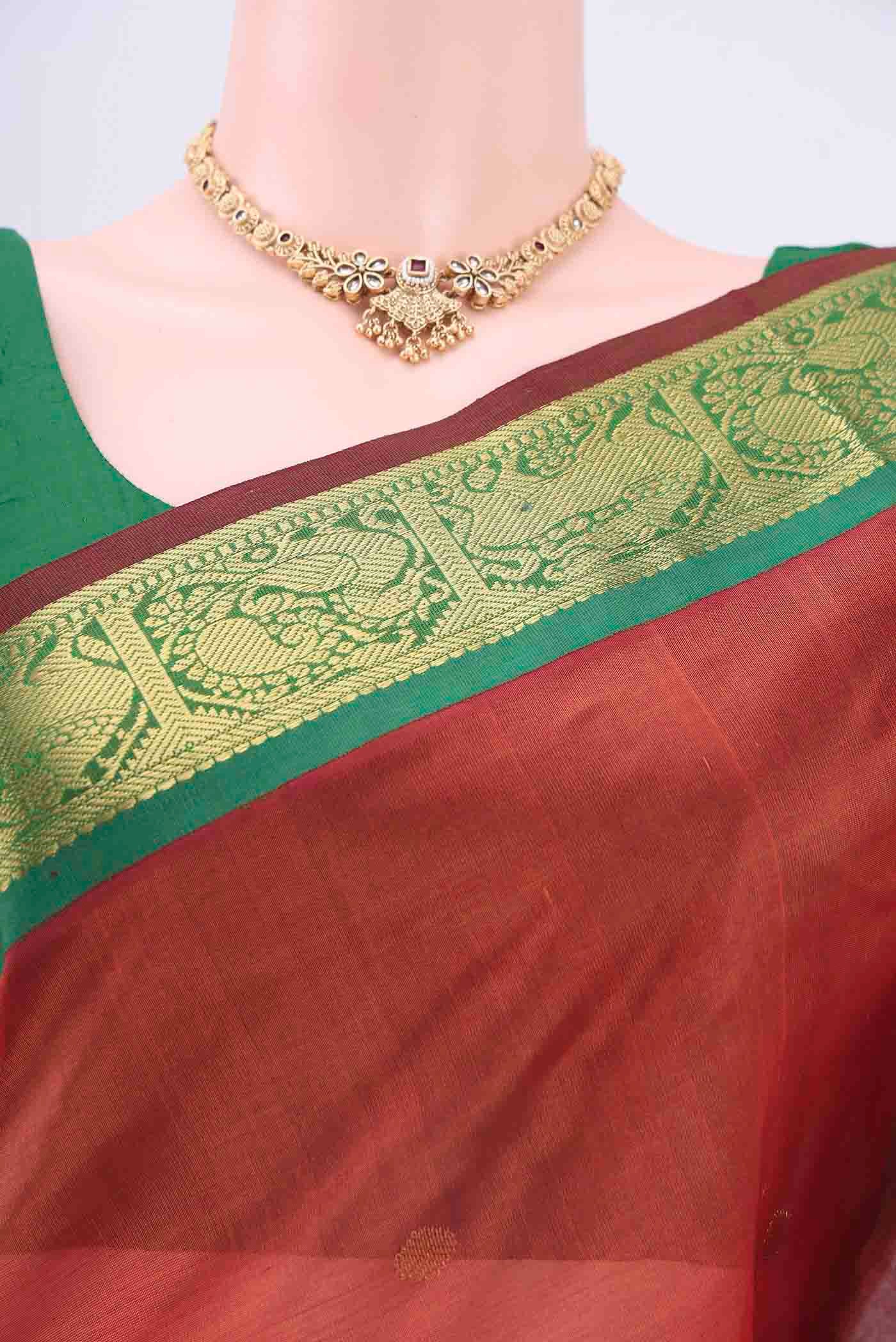 Rust Silk Cotton Saree - Image 2