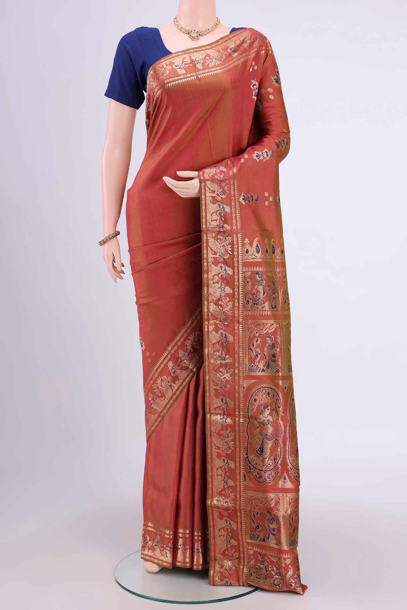Rust Dual Tone Baluchari Silk Saree