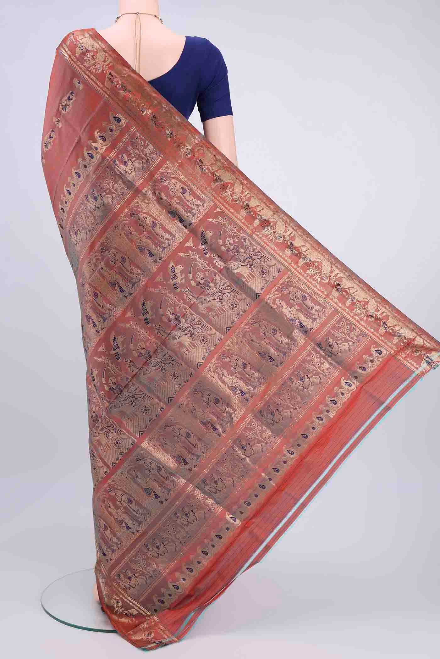 Rust Dual Tone Baluchari Silk Saree - Image 3