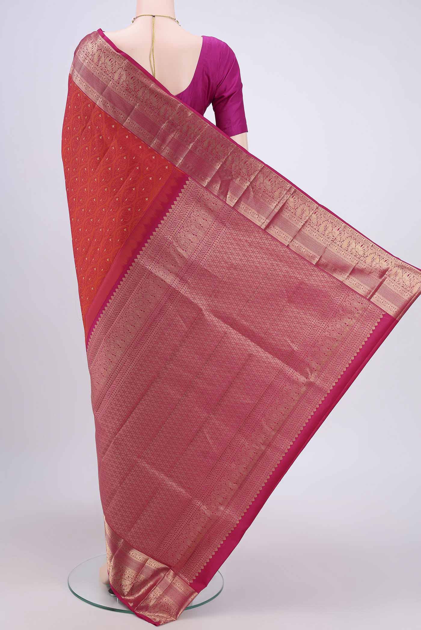 Orange with Pink Color Soft Silk Saree - Image 3