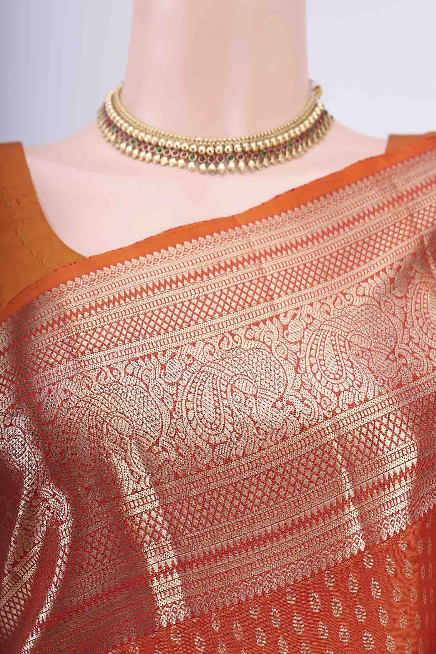 Rust Kanchipuram Silk Saree - Image 2