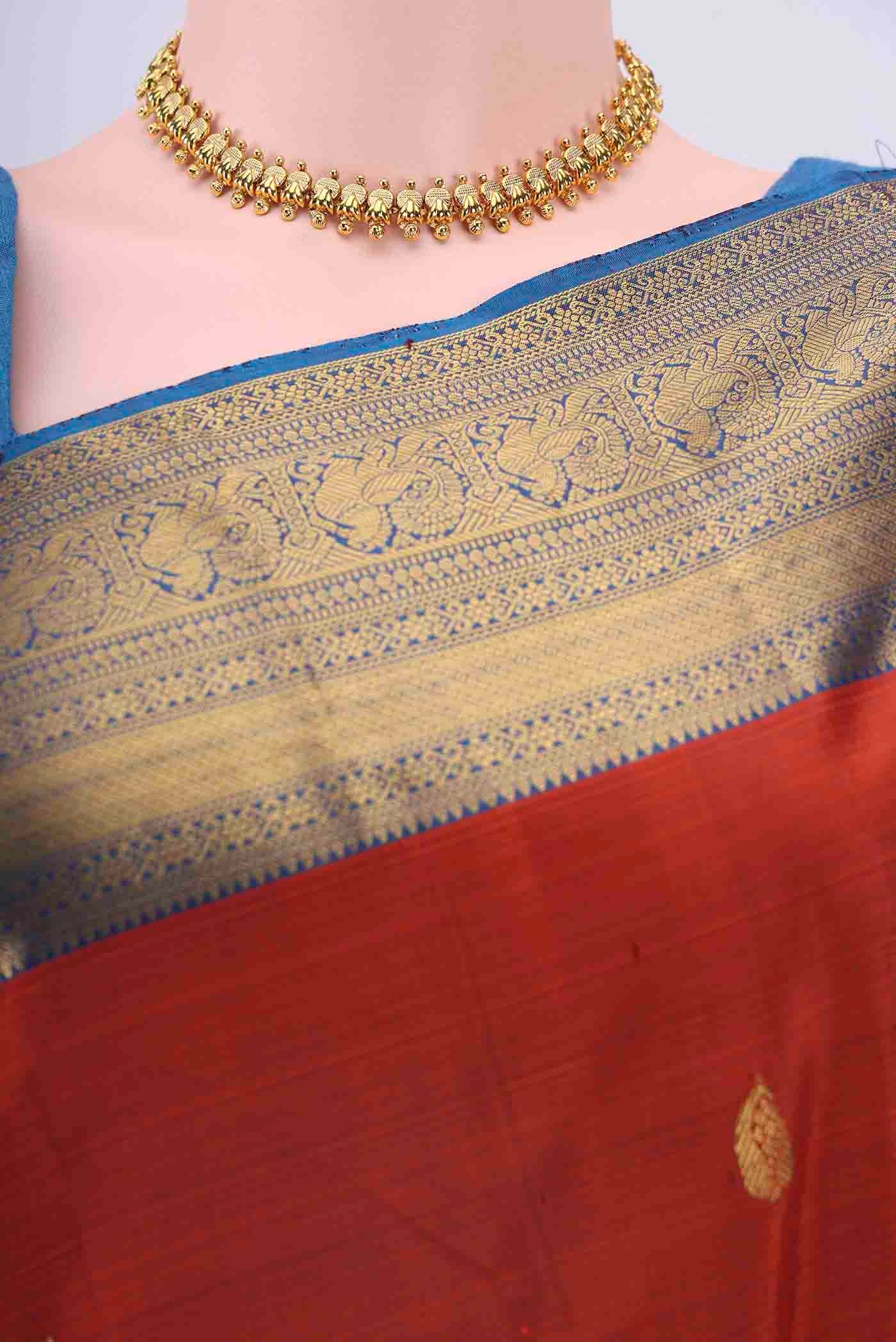 Rust Kanchipuram Saree - Image 2