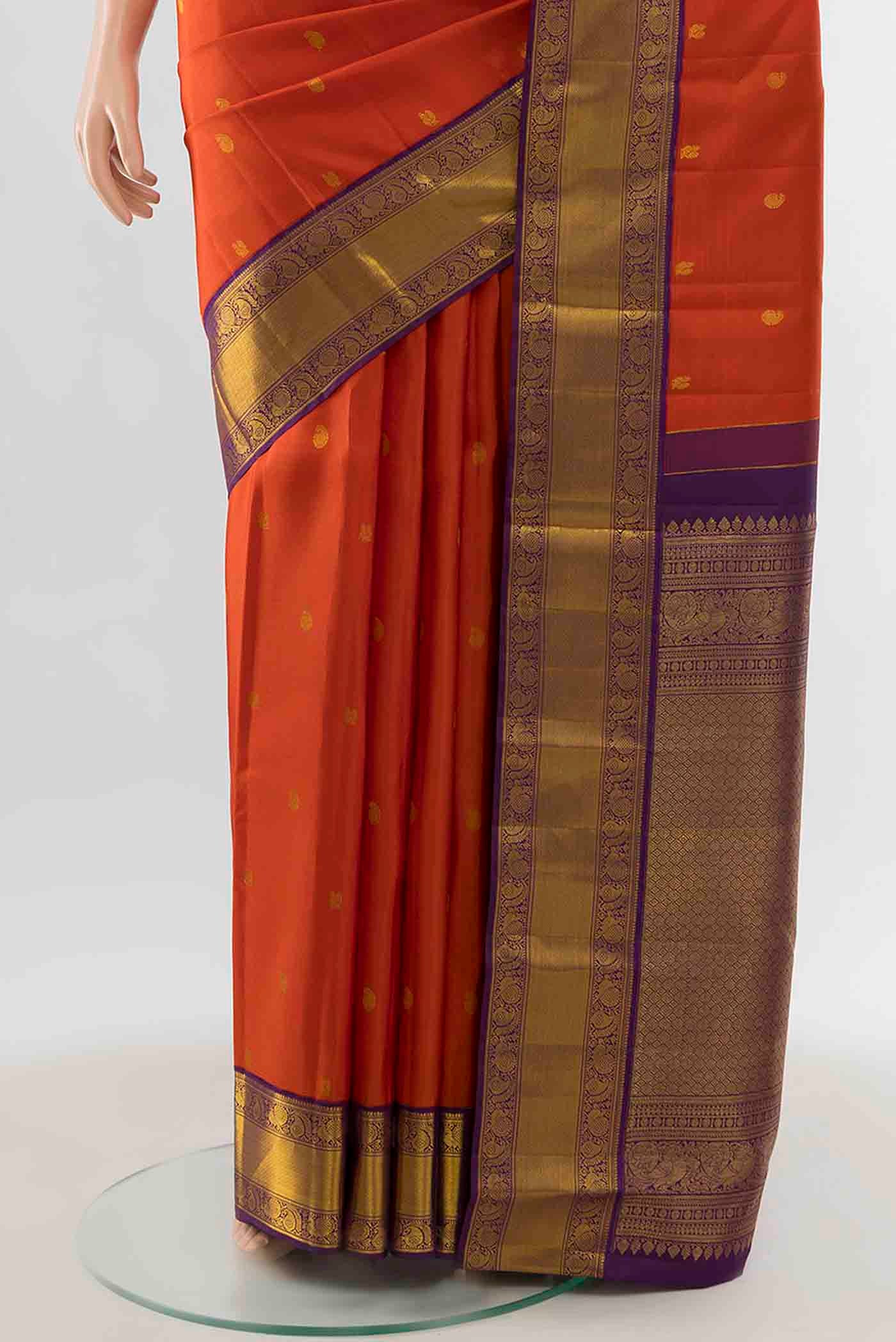 Orange Kanjivaram Silk Saree - Image 3