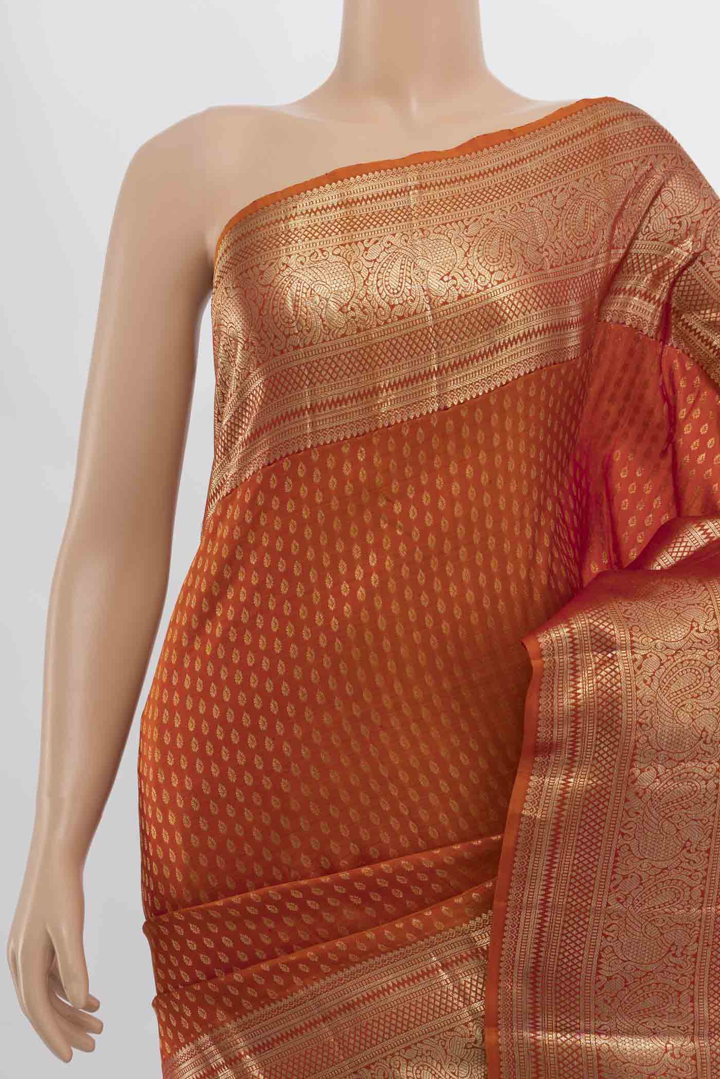 Rust Kanchipuram Silk Saree - Image 2
