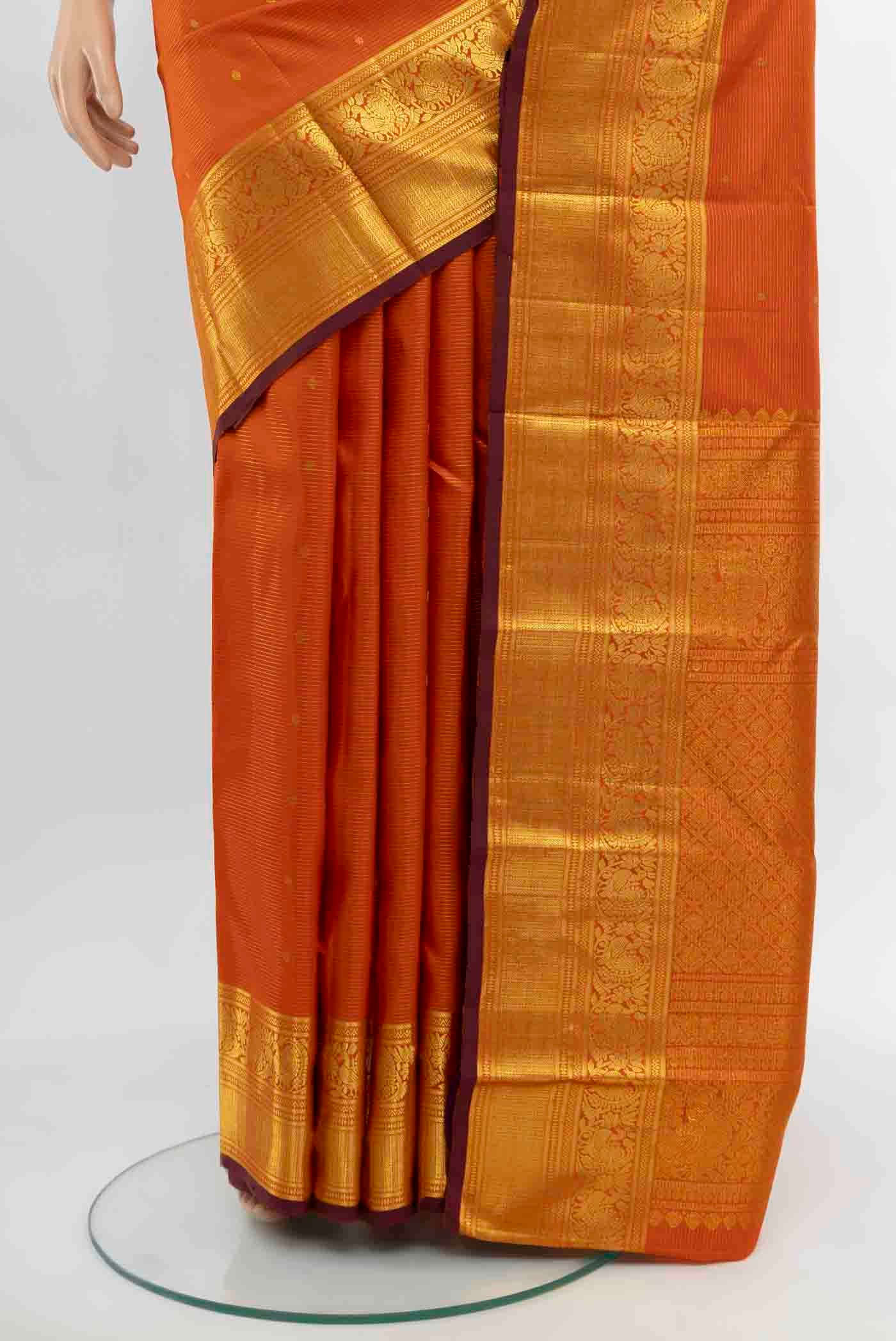 Orange Kanjivaram Silk Saree - Image 3