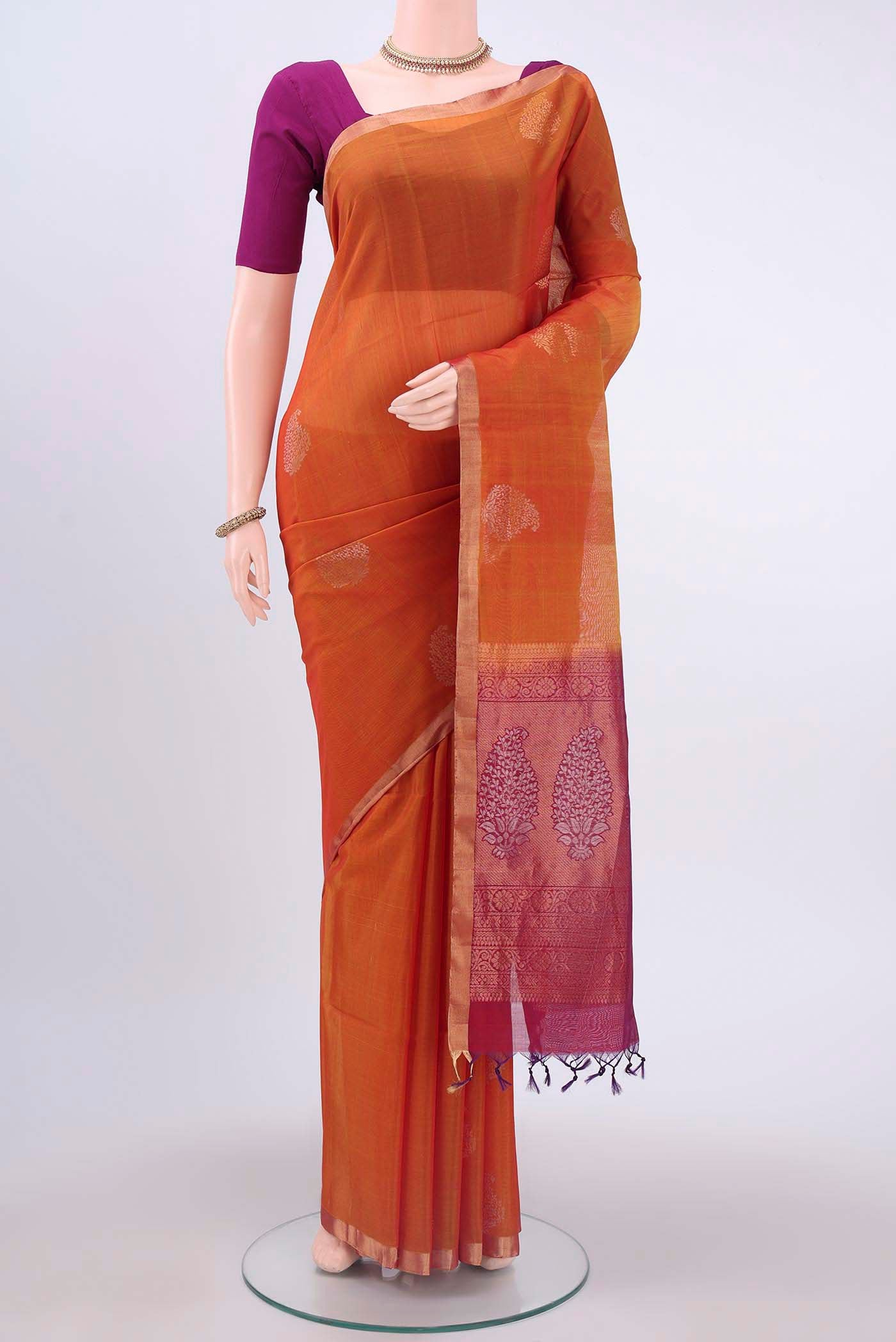 Rust Kora Cotton Saree