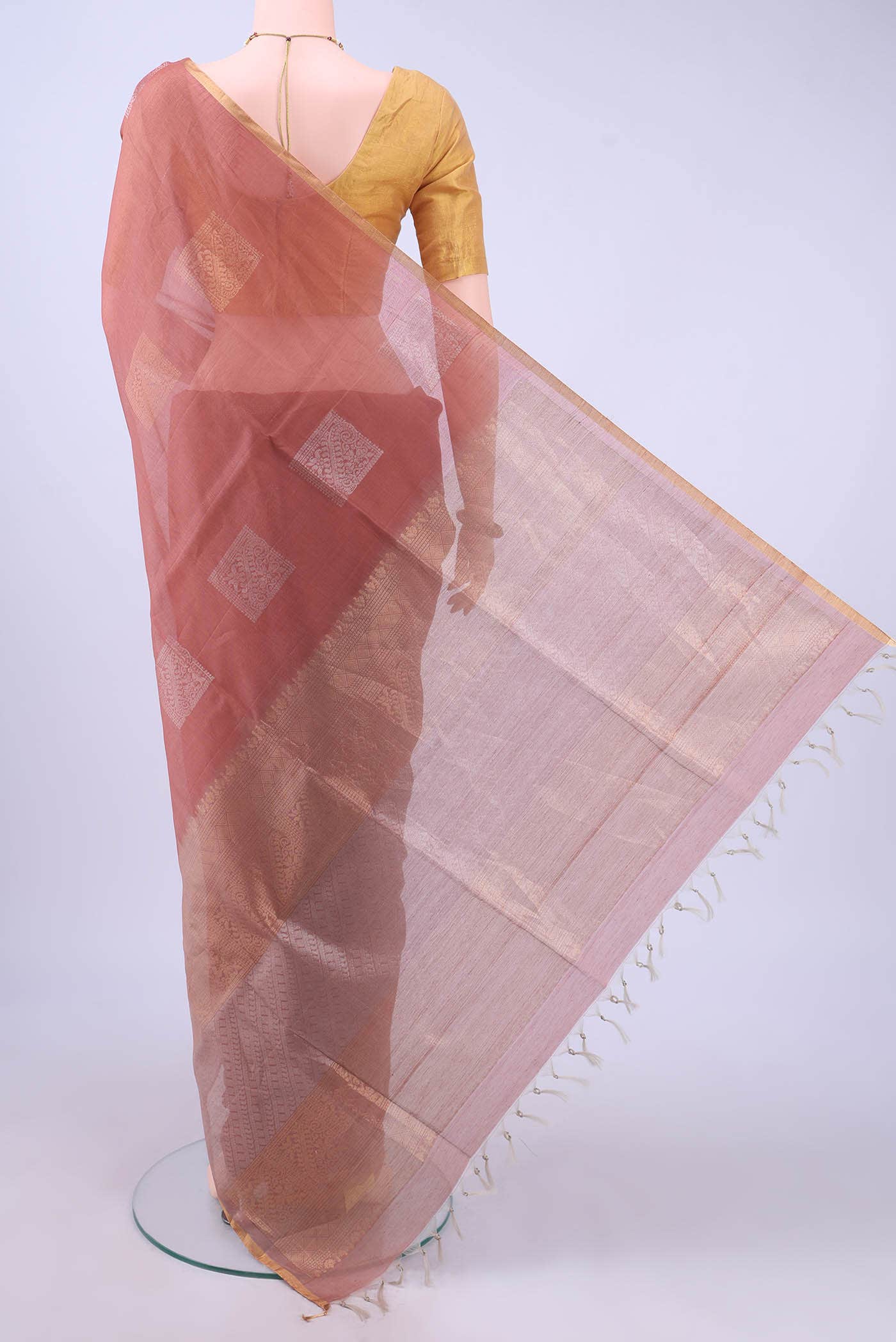 Rust Kora Cotton Saree - Image 2