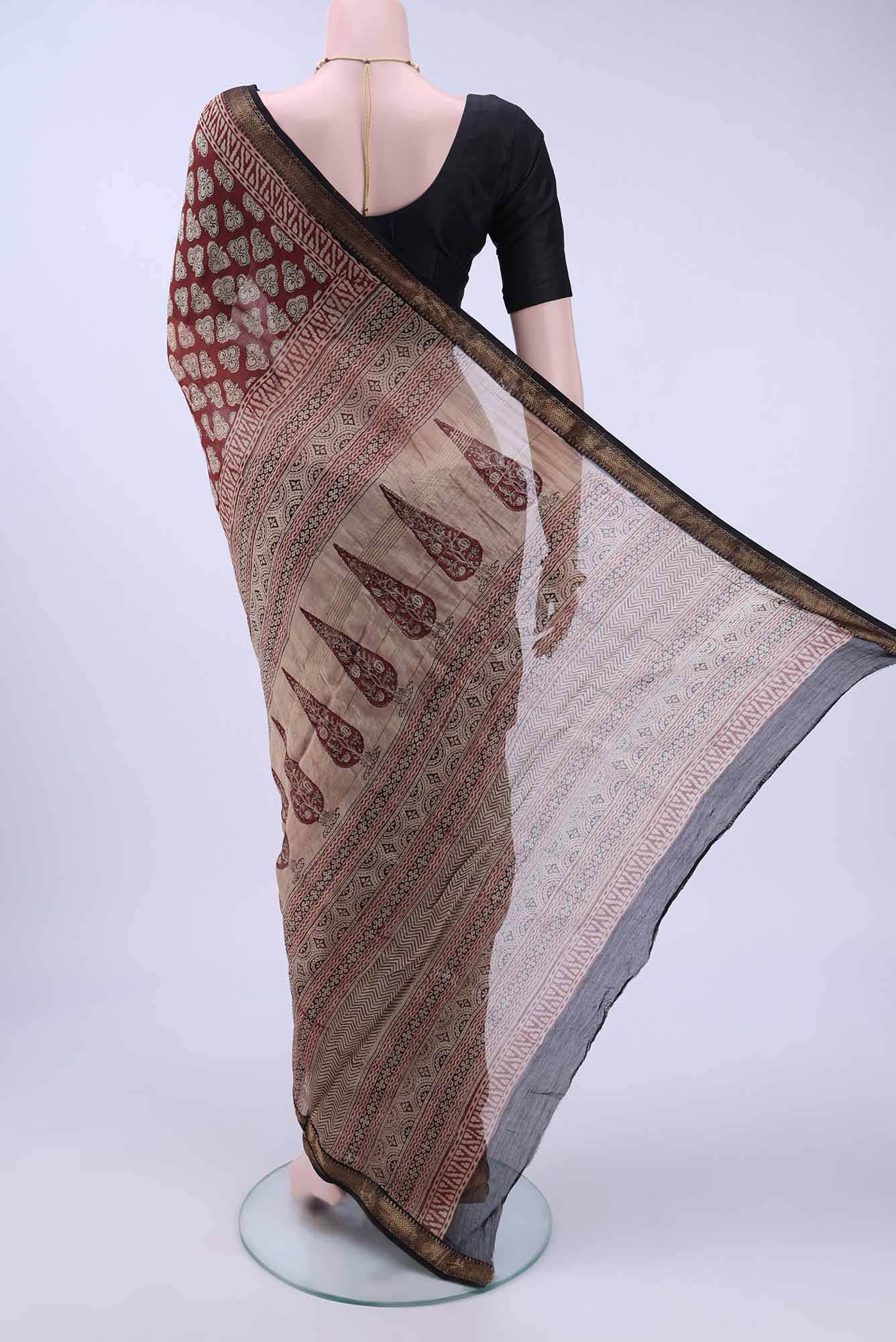 Rust Maheshwari Silk Cotton Saree - Image 3