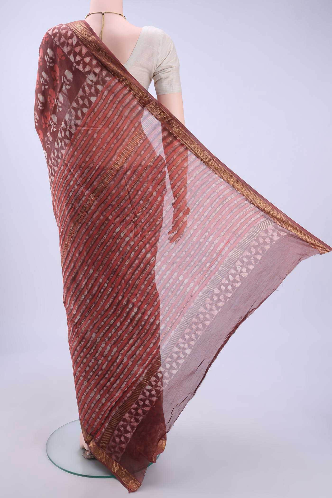Rust Maheshwari Silk Cotton Saree - Image 2