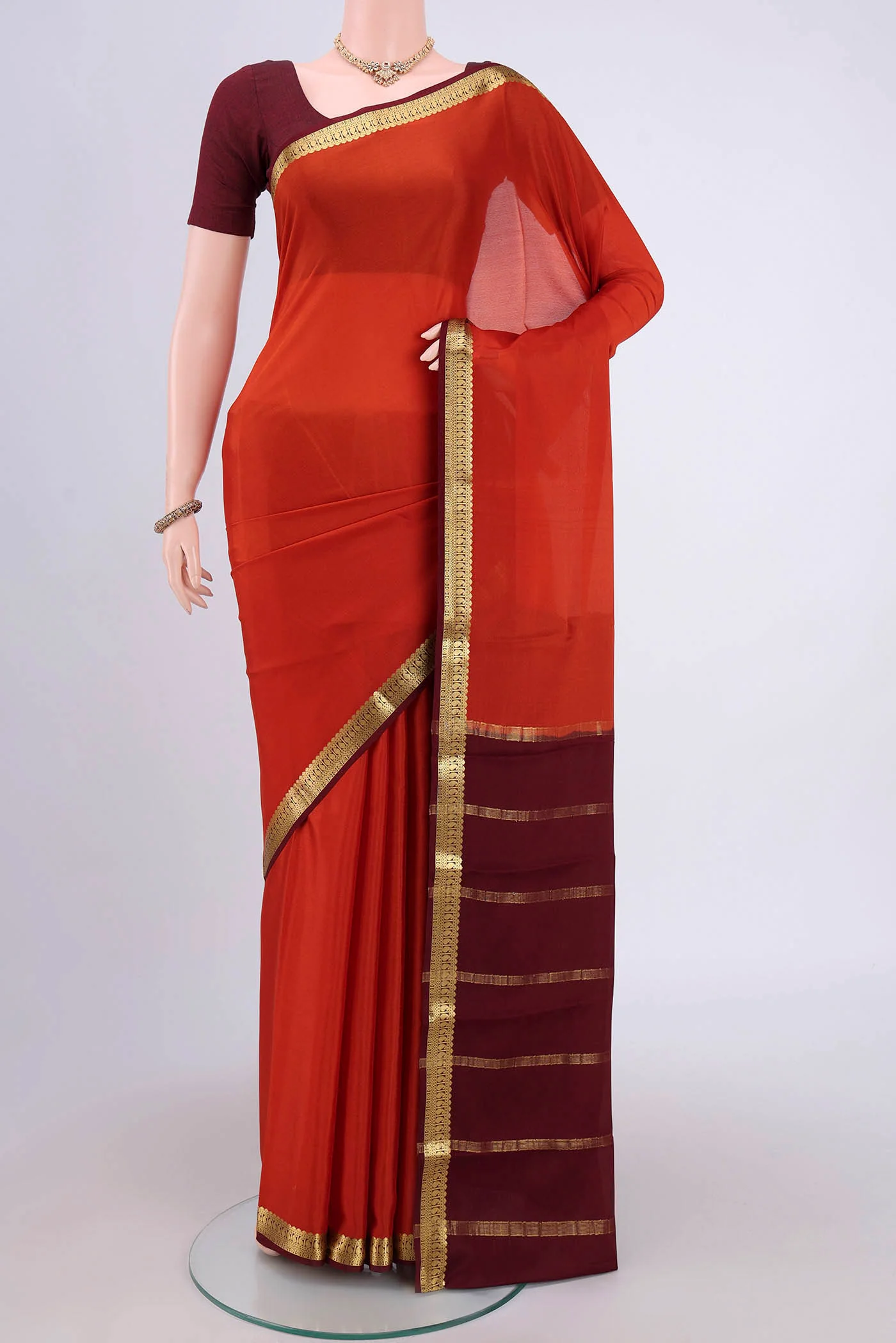 Rust Mysore Crepe Saree