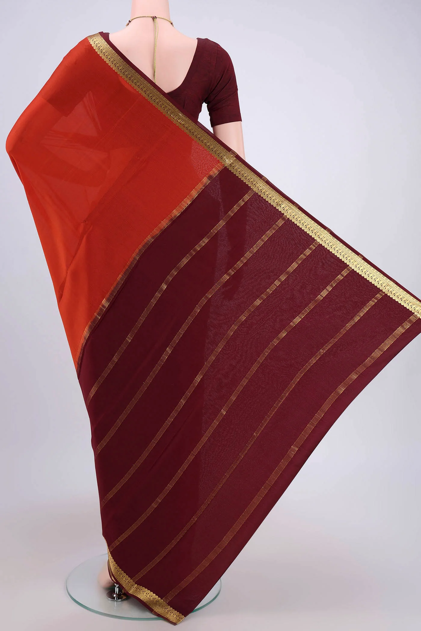 Rust Mysore Crepe Saree - Image 3