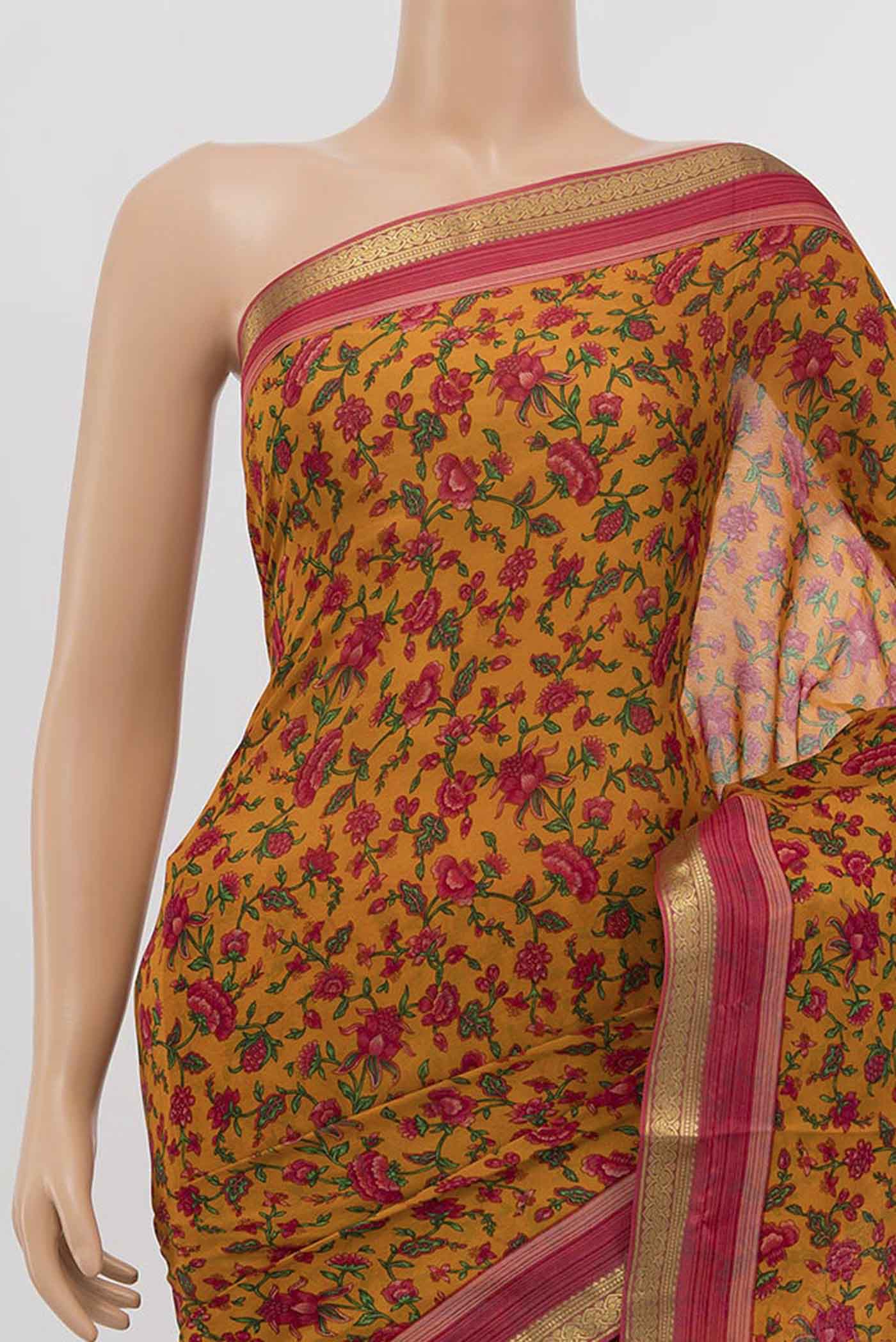 Rust Printed Silk Saree - Image 2