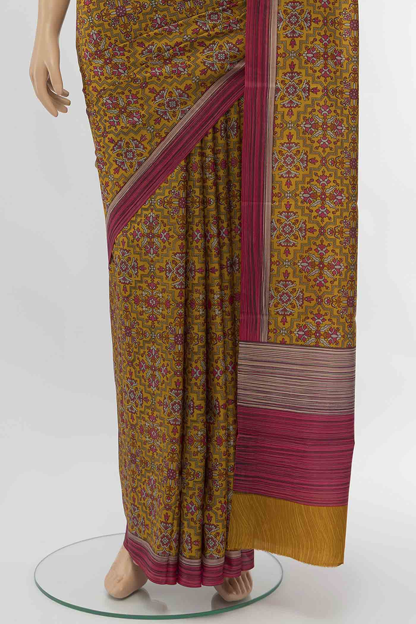 Rust Printed Silk Saree - Image 3