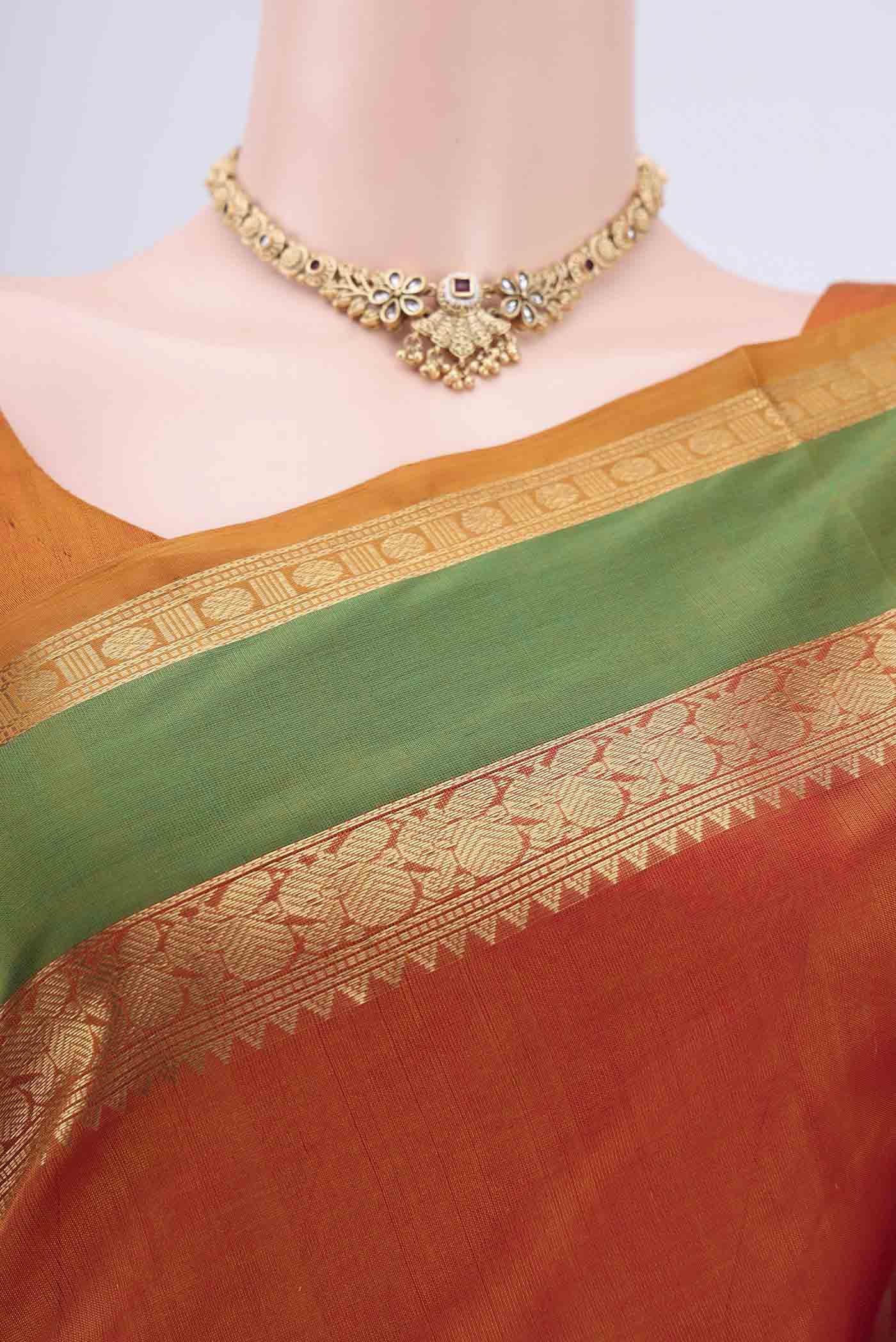 Rust Silk Cotton Saree - Image 2