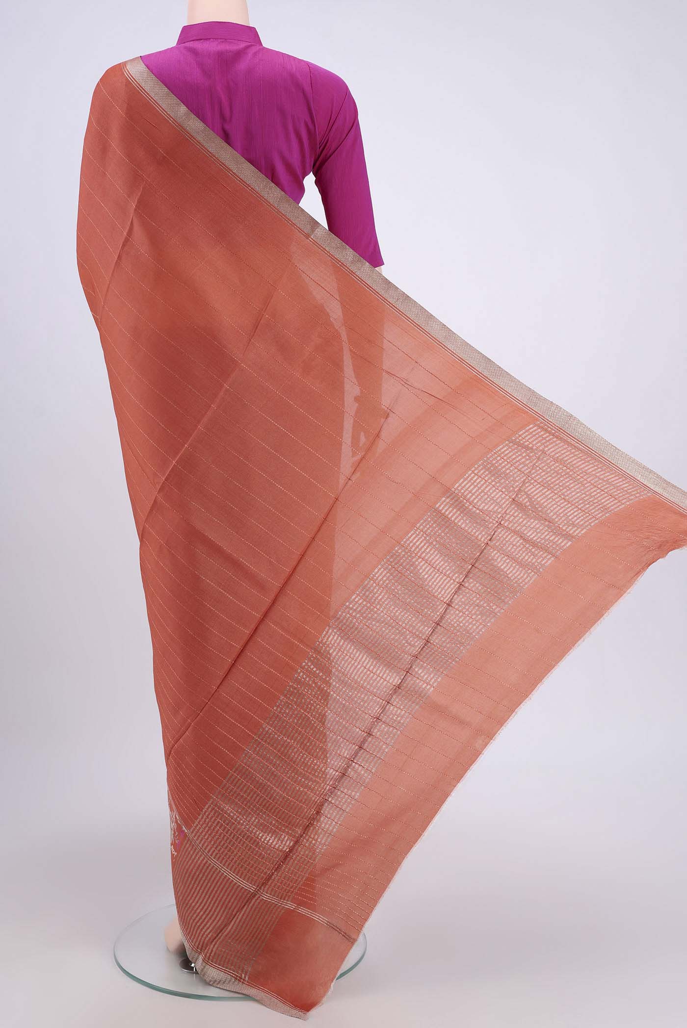 Rust Tussar Silk Saree - Image 3