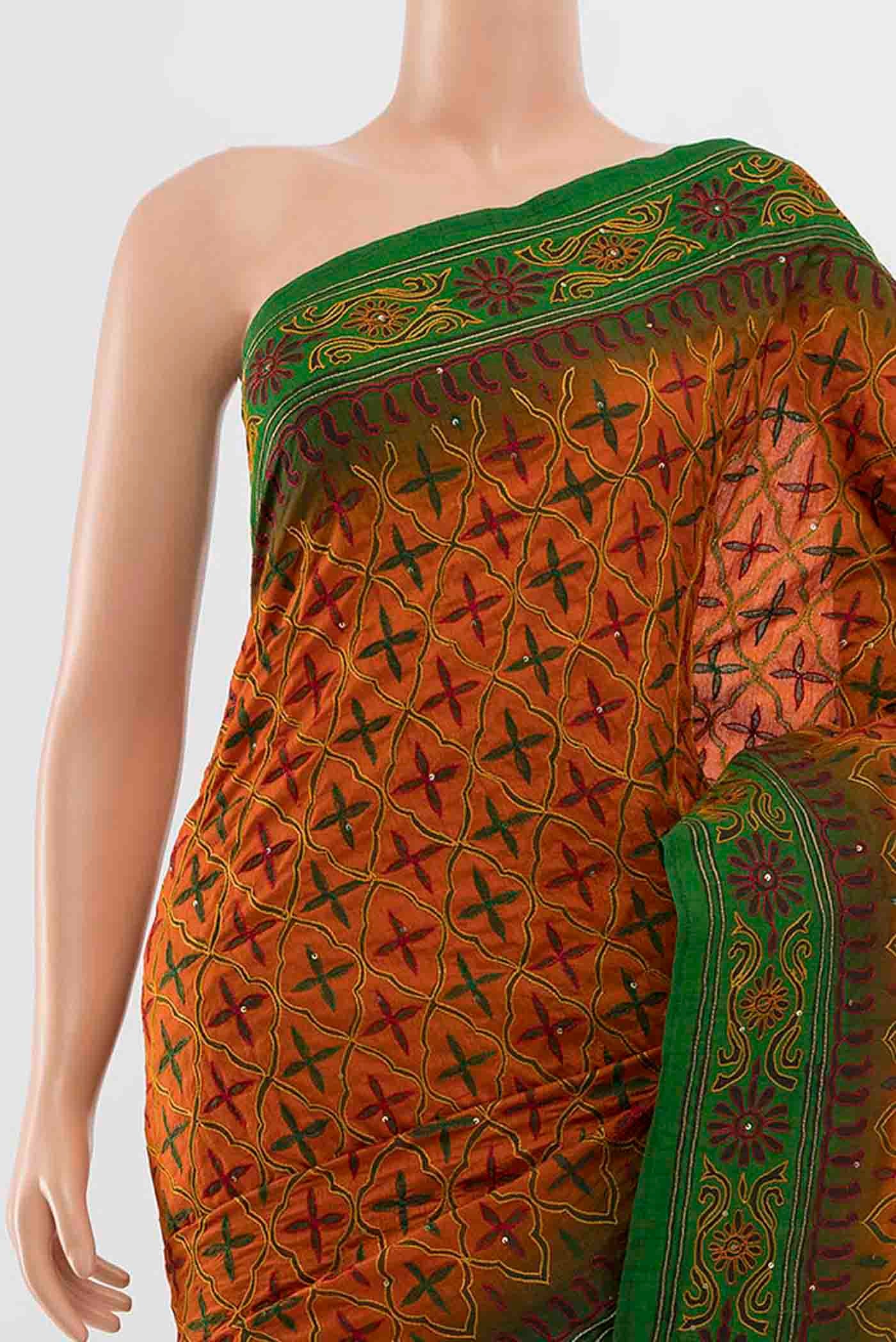 Orange Blended Raw Silk Saree - Image 2