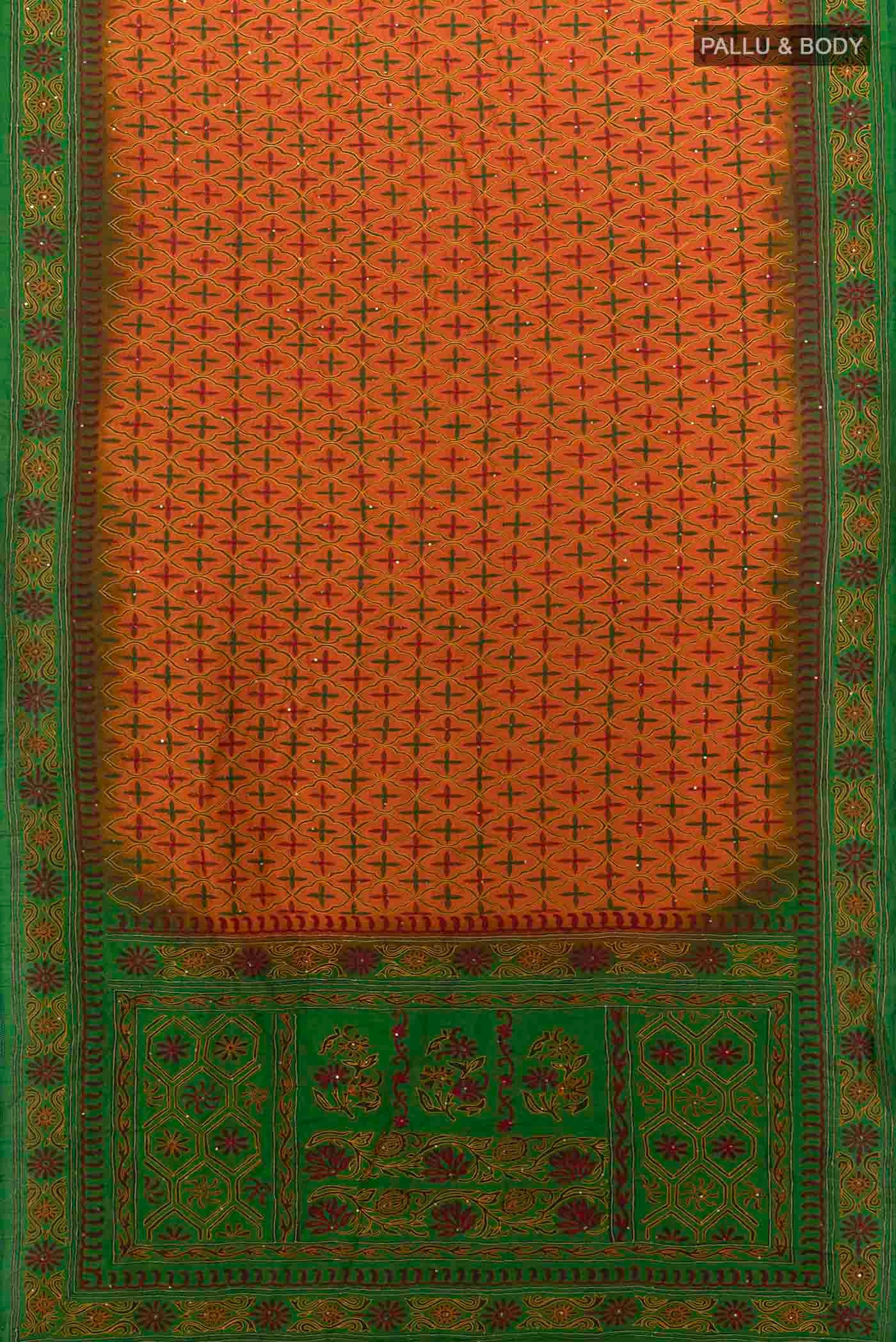 Orange Blended Raw Silk Saree - Image 5