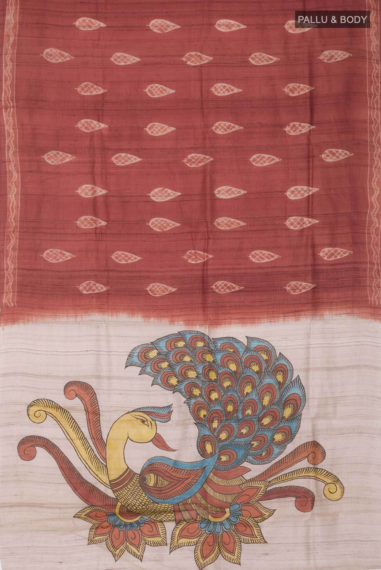 Rust Tussar Silk Saree - Image 3