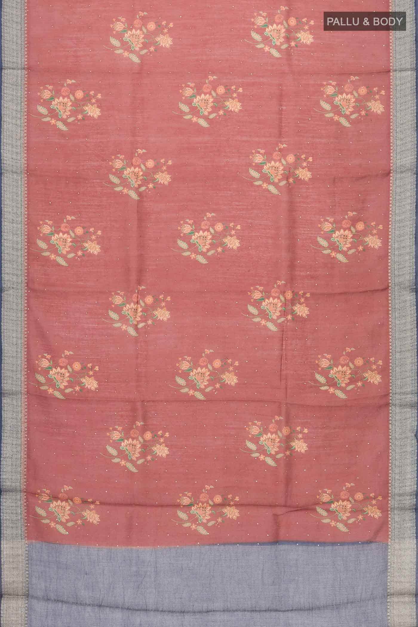 Rust Tussar Silk Saree - Image 3