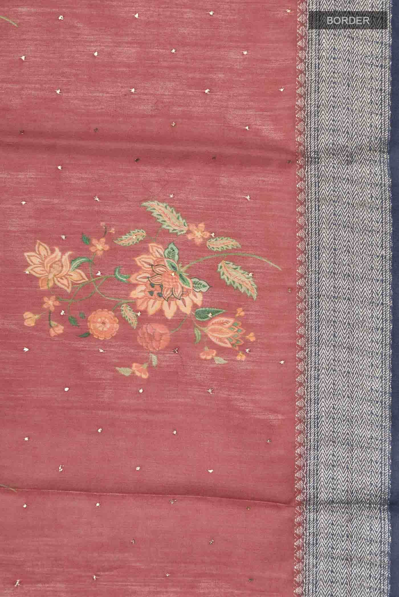 Rust Tussar Silk Saree - Image 4