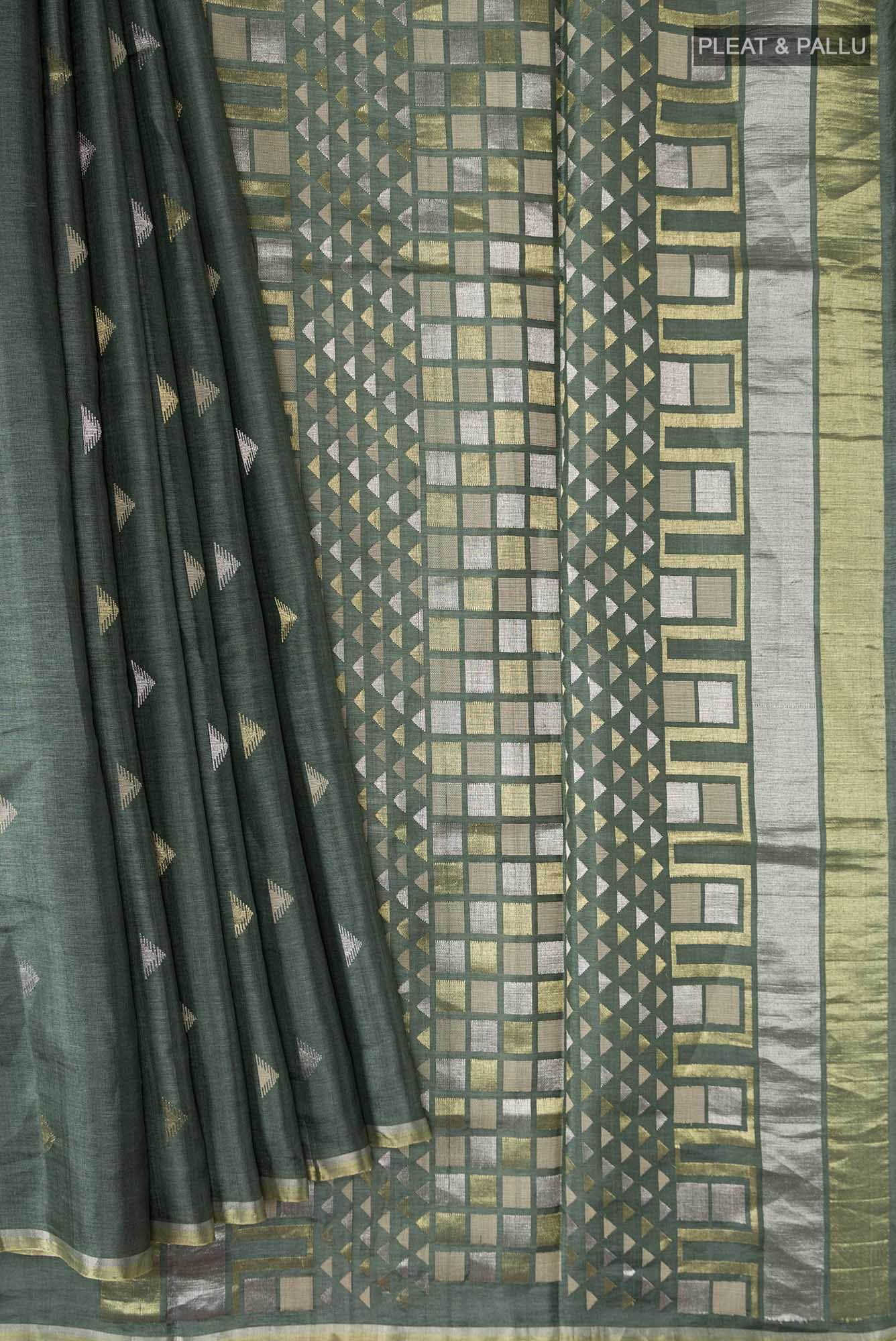 Sage Green Bhagalpuri Tussar Silk Saree - Image 2