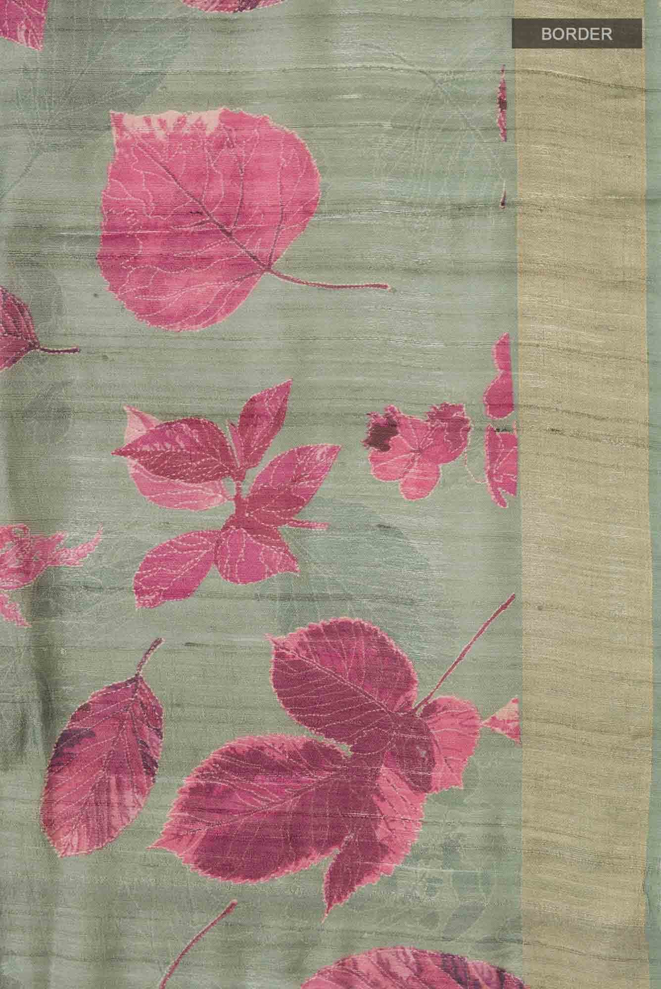 Sage Green Bhagalpuri Tussar Silk Saree - Image 4