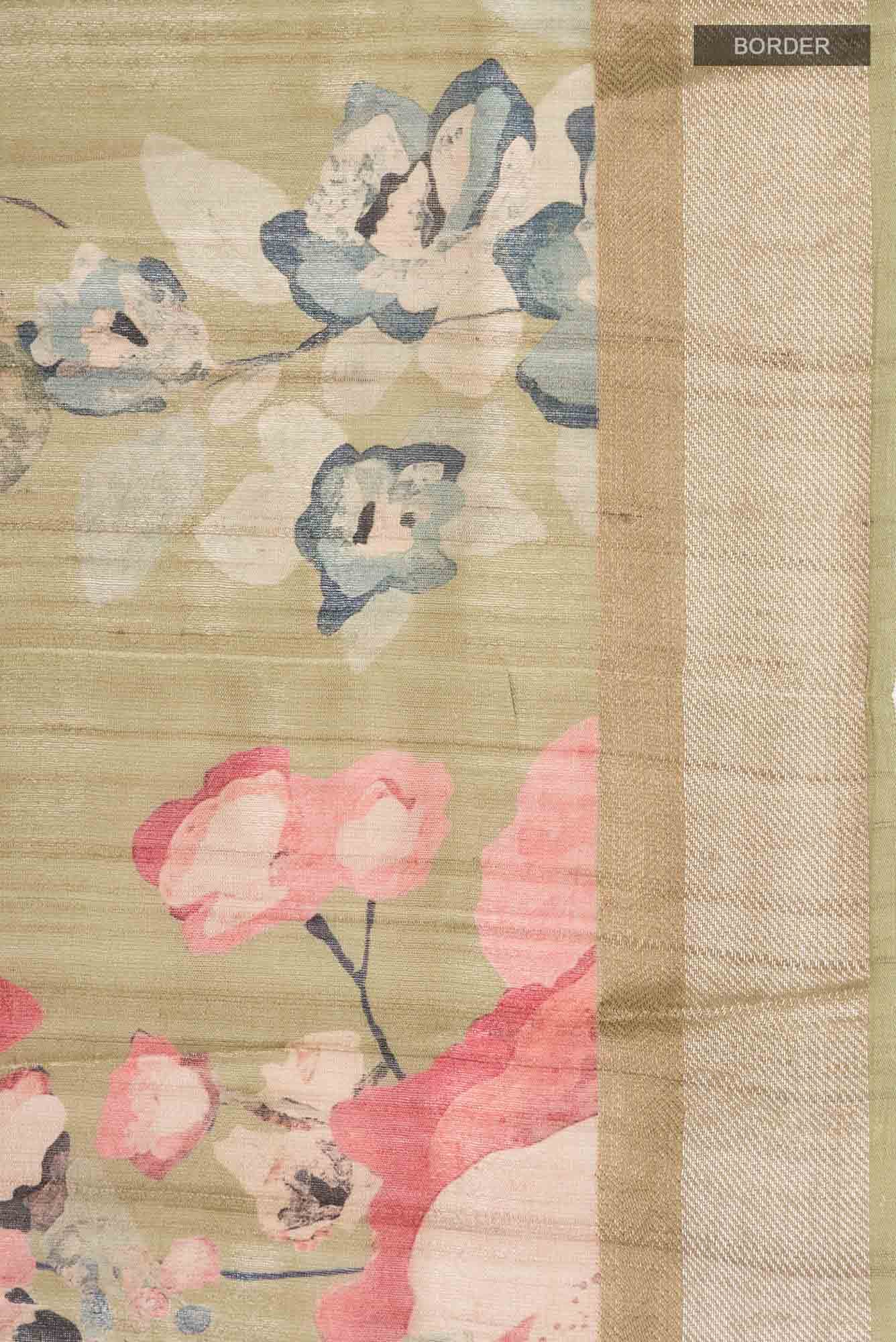 Sage Green Bhagalpuri Tussar Silk Saree - Image 4