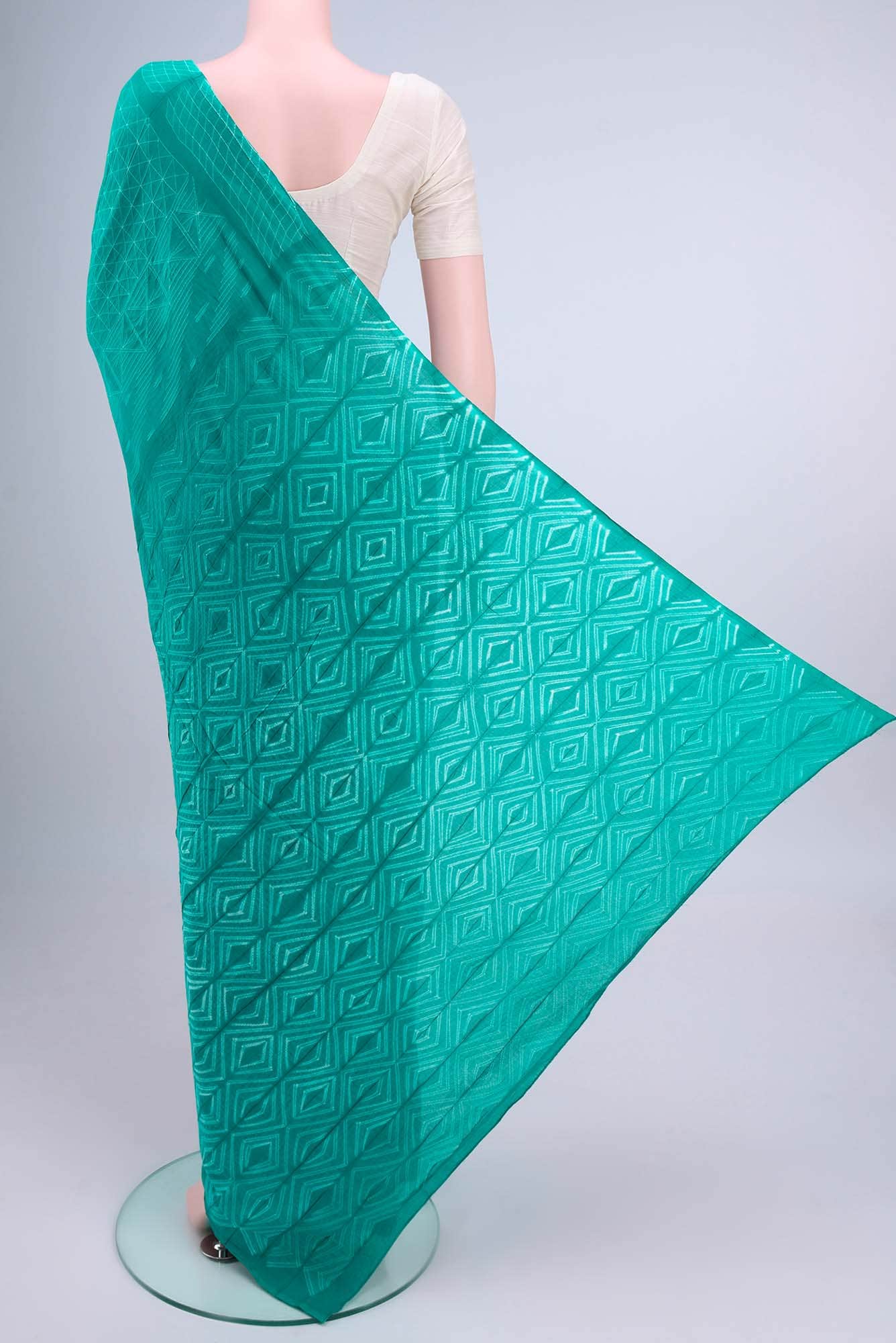 Sage Green Blended Cotton Saree - Image 3