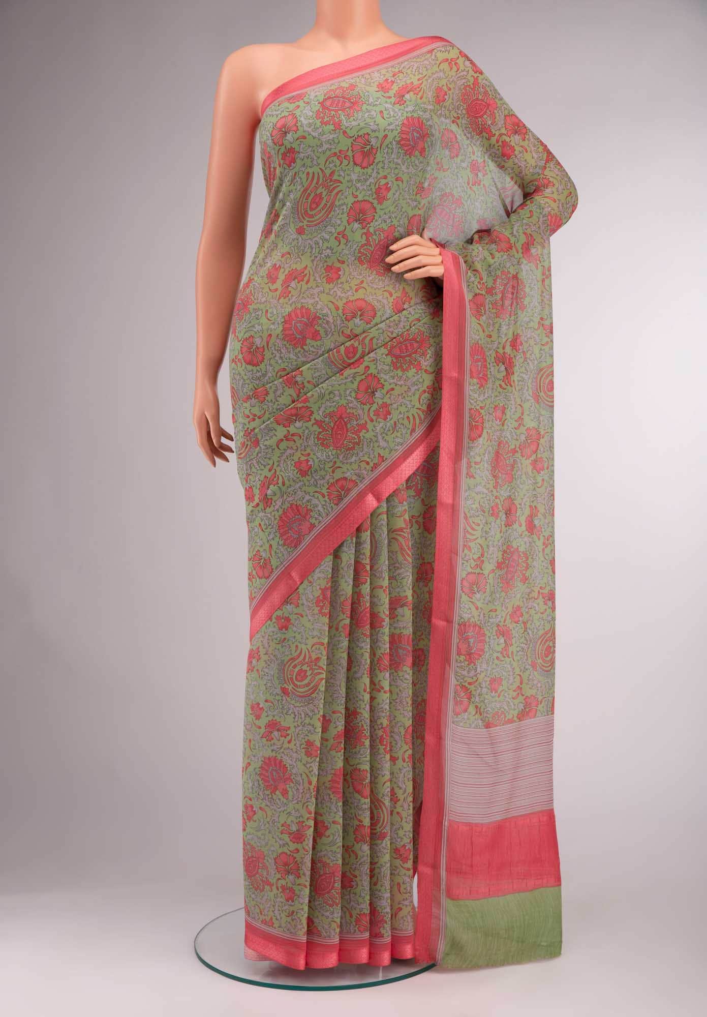 Sage Green Chiffon Saree - Image 6
