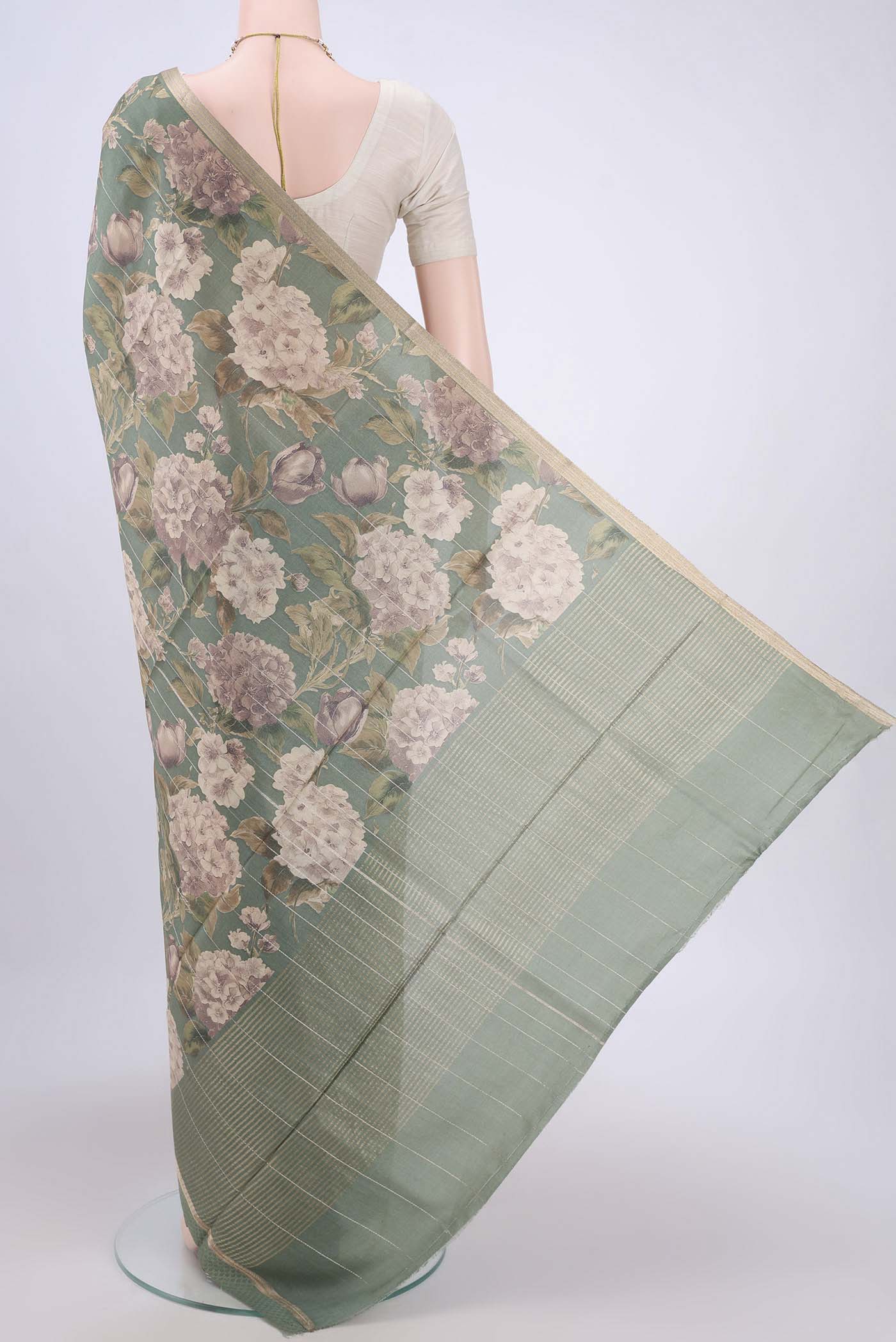Sage Green Tussar Silk Saree - Image 3