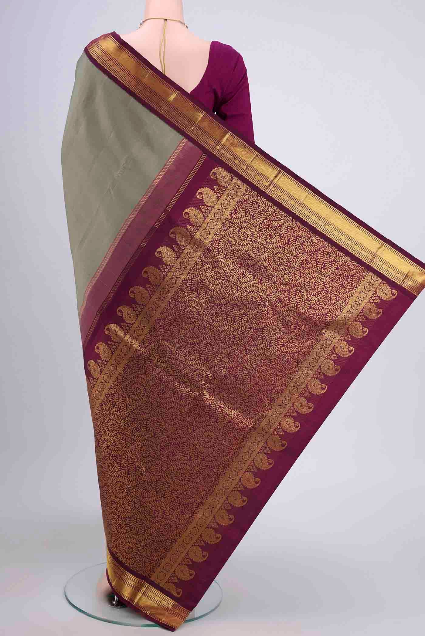 Pure Silk Pure Zari Grey Kanchipuram Saree - Image 3