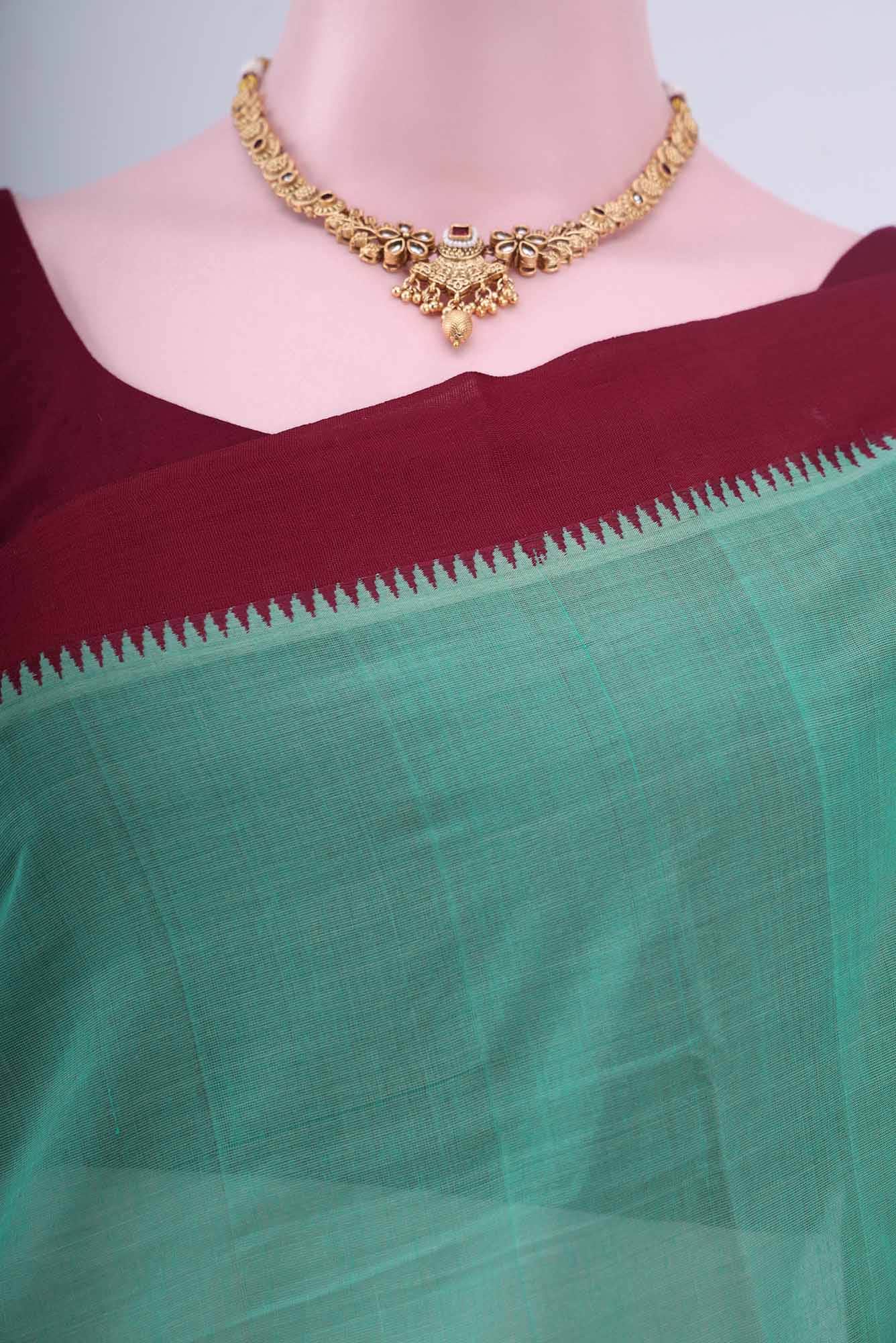 Sage Green Khadi Cotton Saree - Image 3