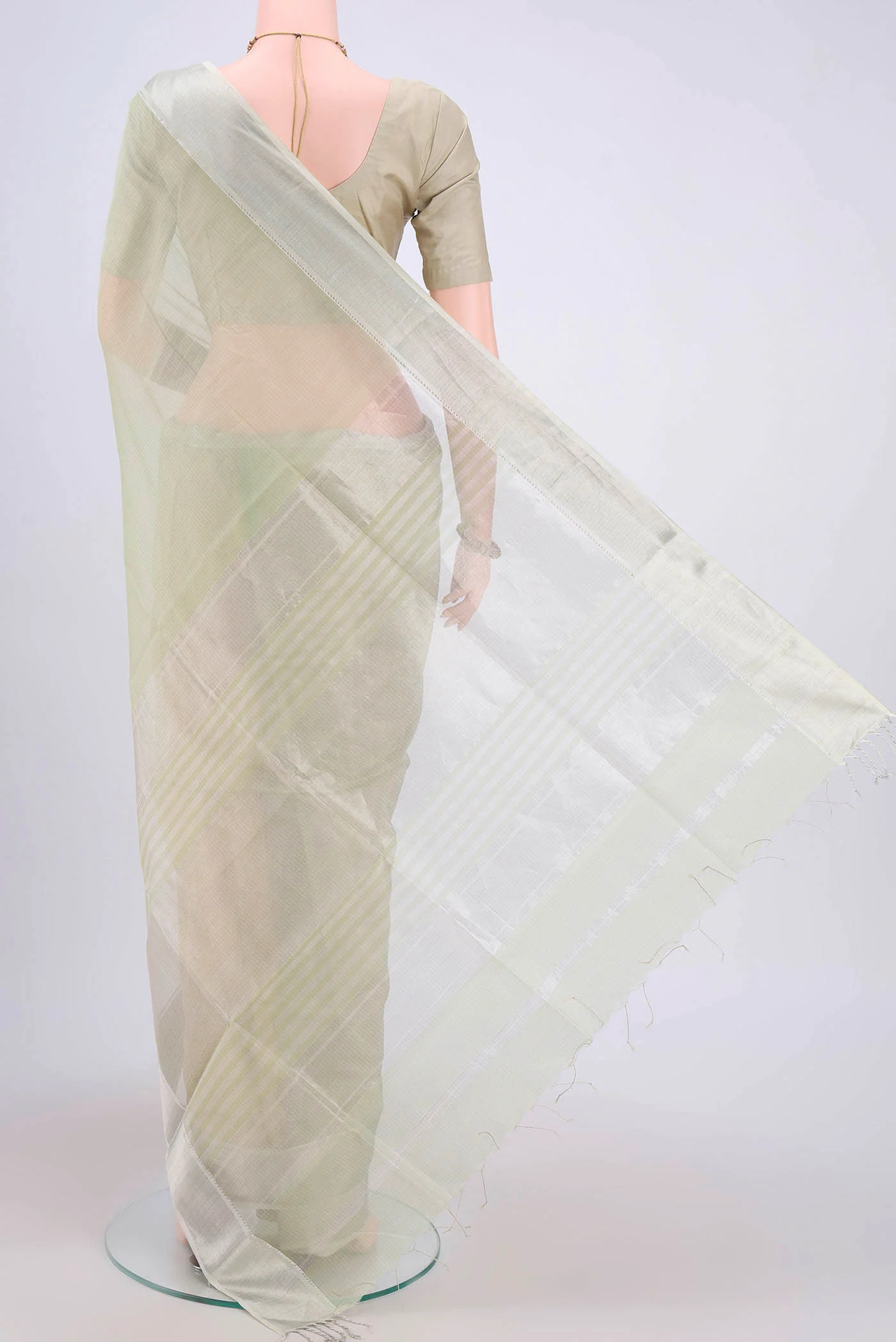 Sage Green Maheshwari Silk Cotton Saree - Image 3