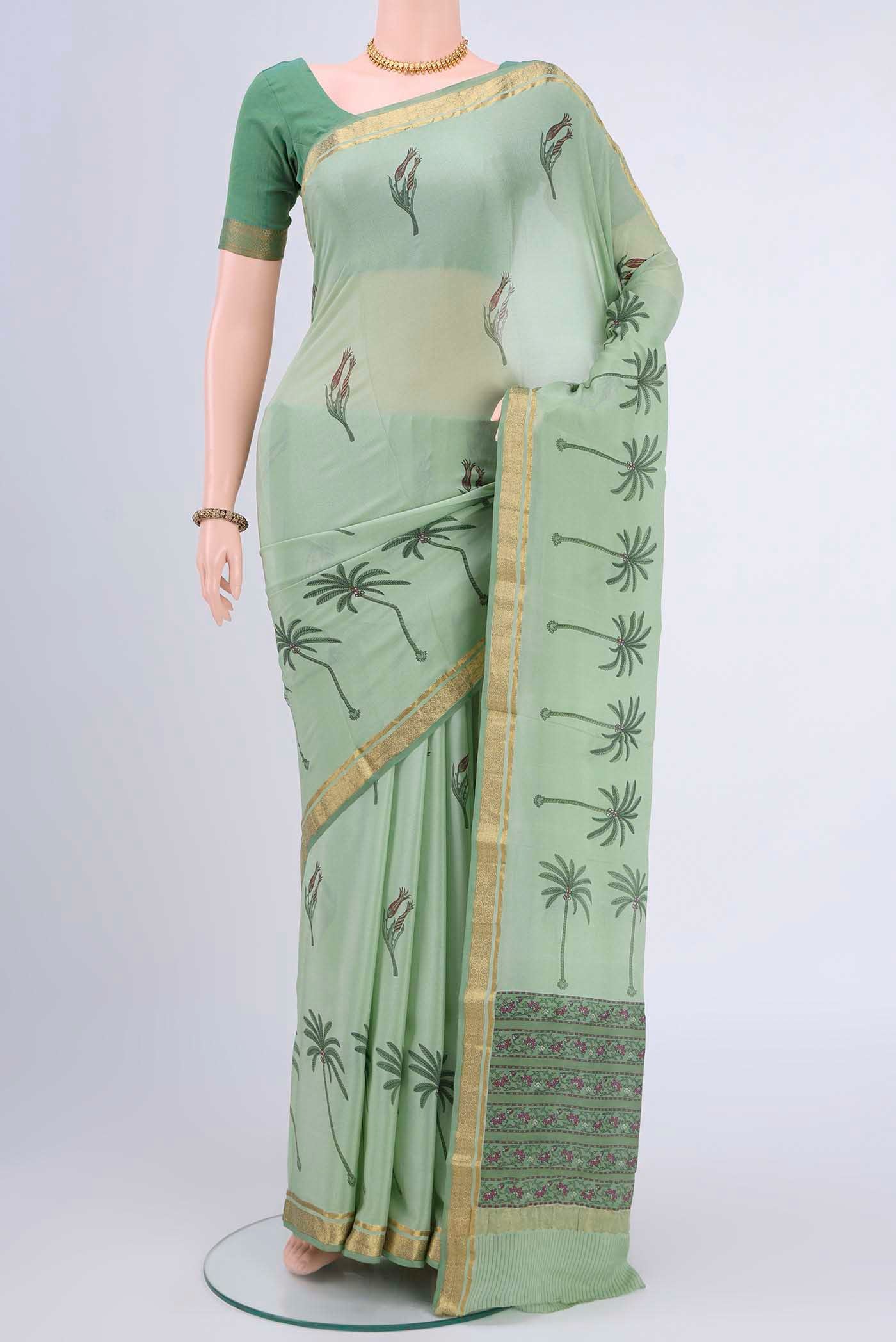 Sage Green Mysore Crepe Saree