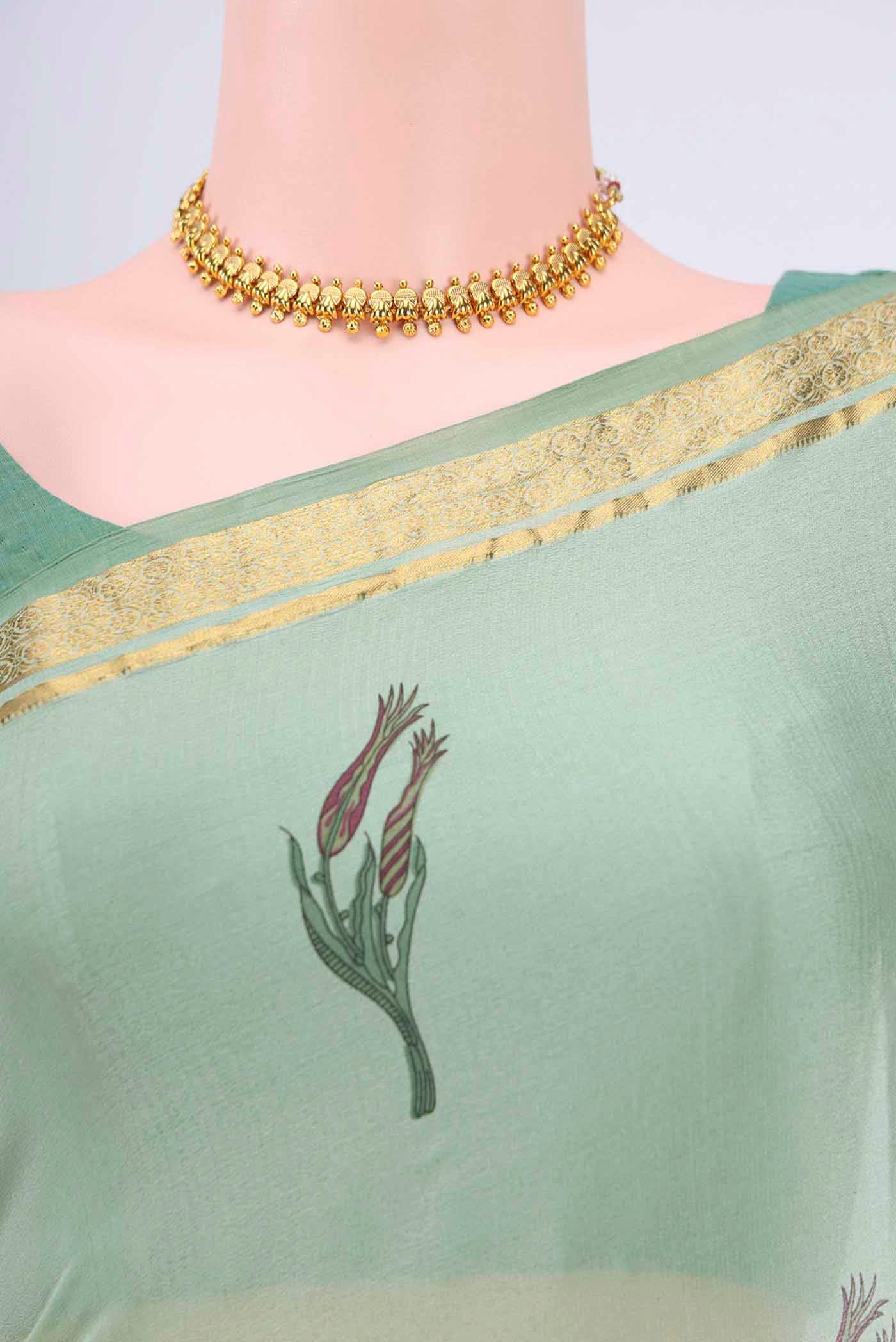 Sage Green Mysore Crepe Saree - Image 2