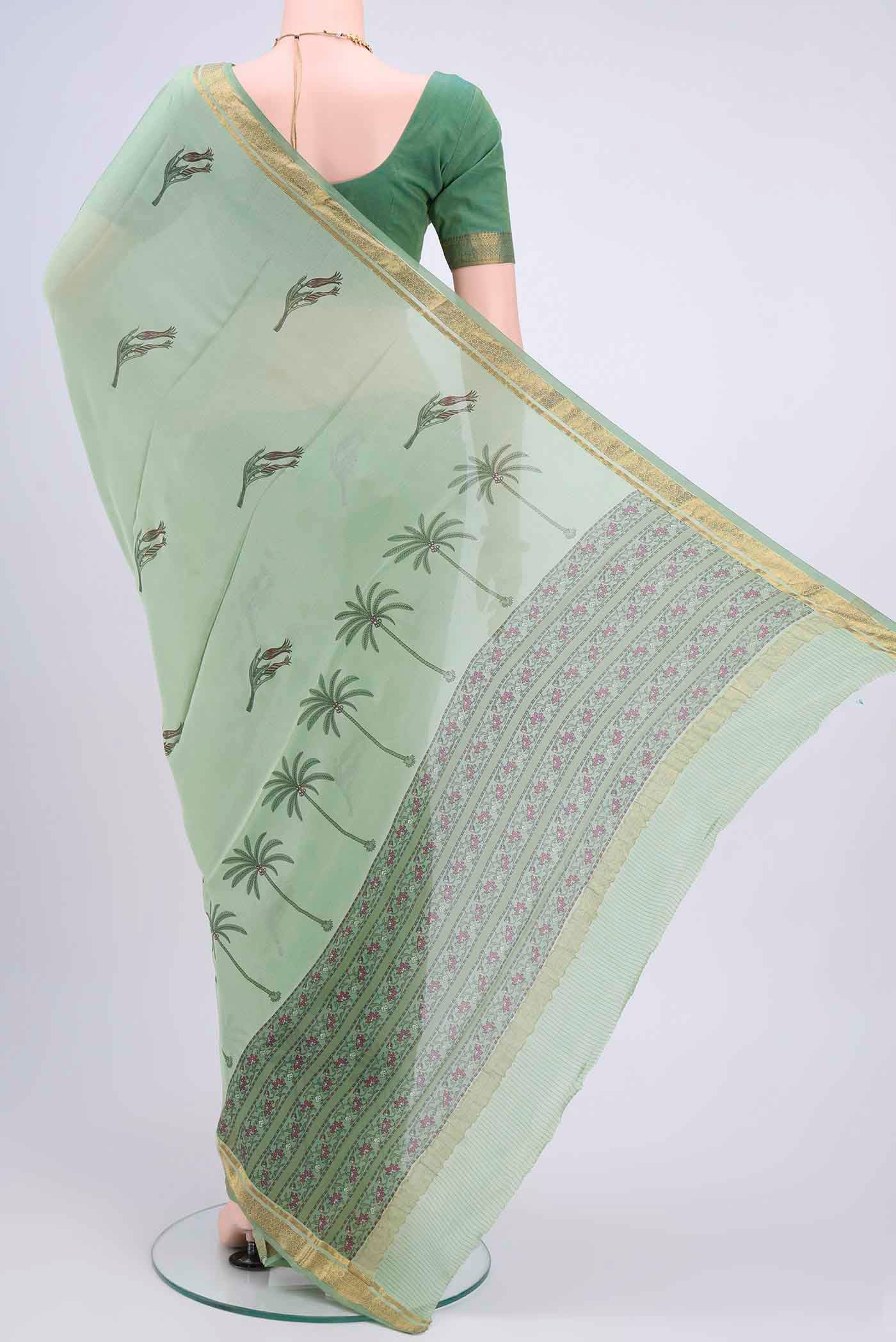 Sage Green Mysore Crepe Saree - Image 3