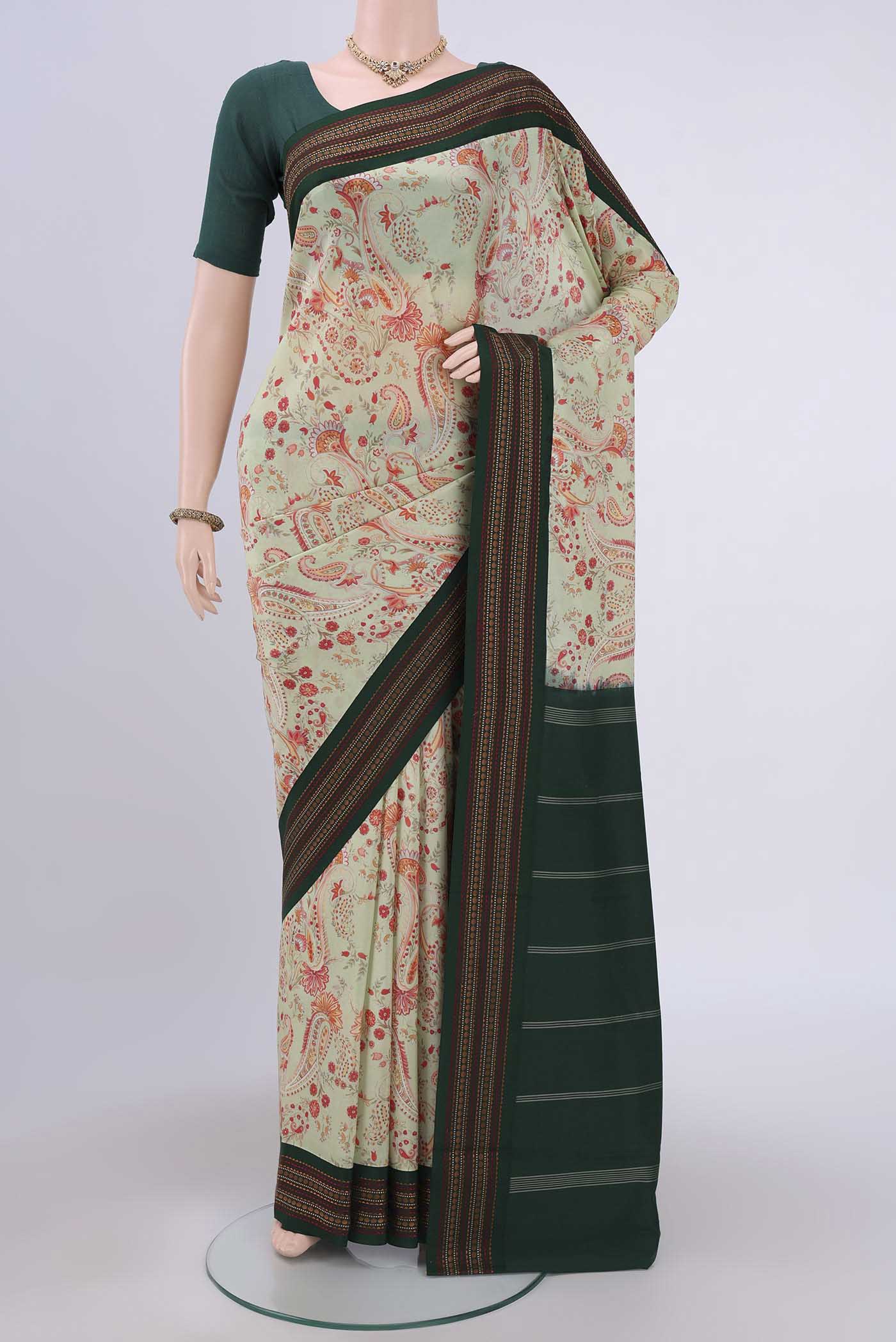 Light Green Printed Silk Saree