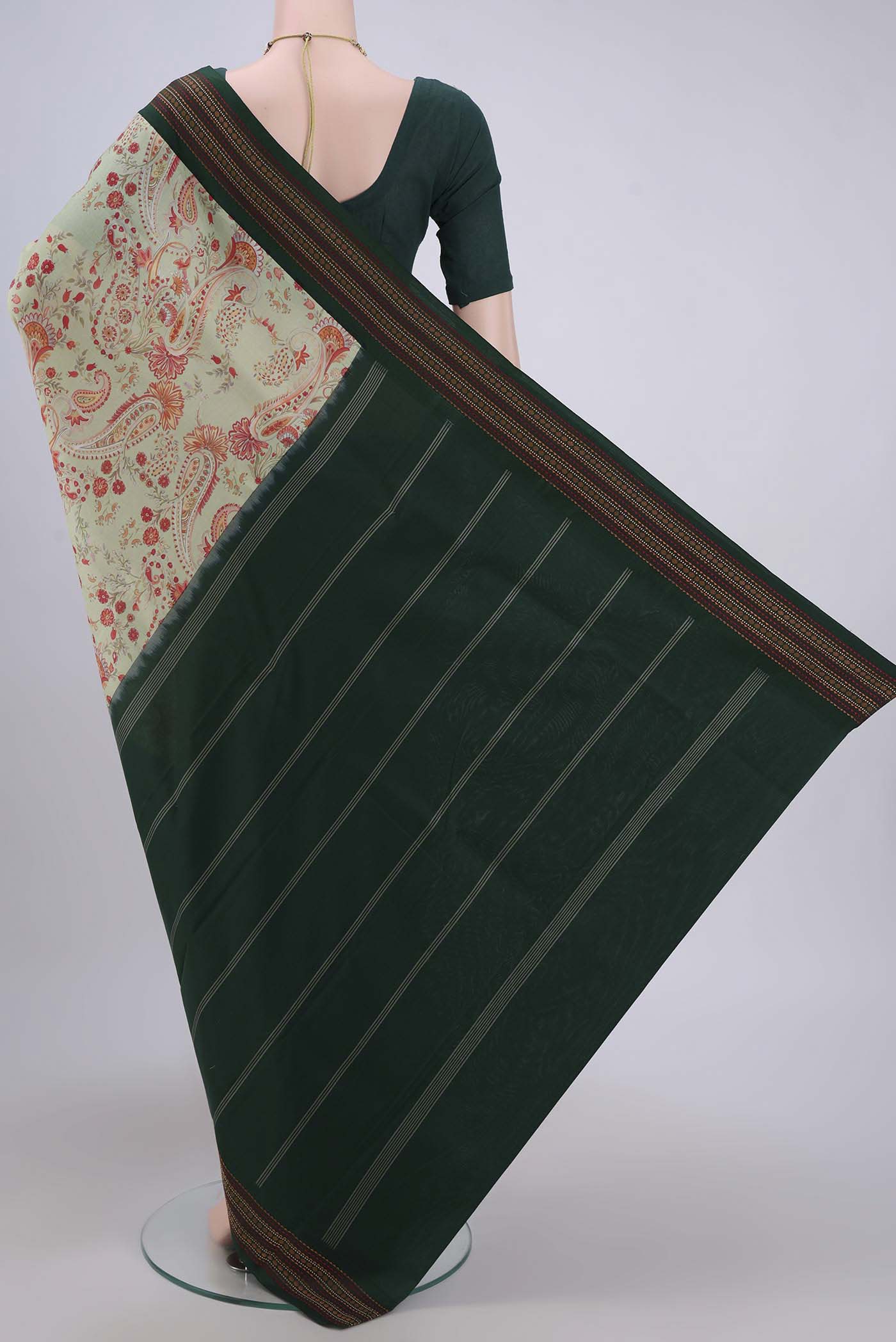 Light Green Printed Silk Saree - Image 3